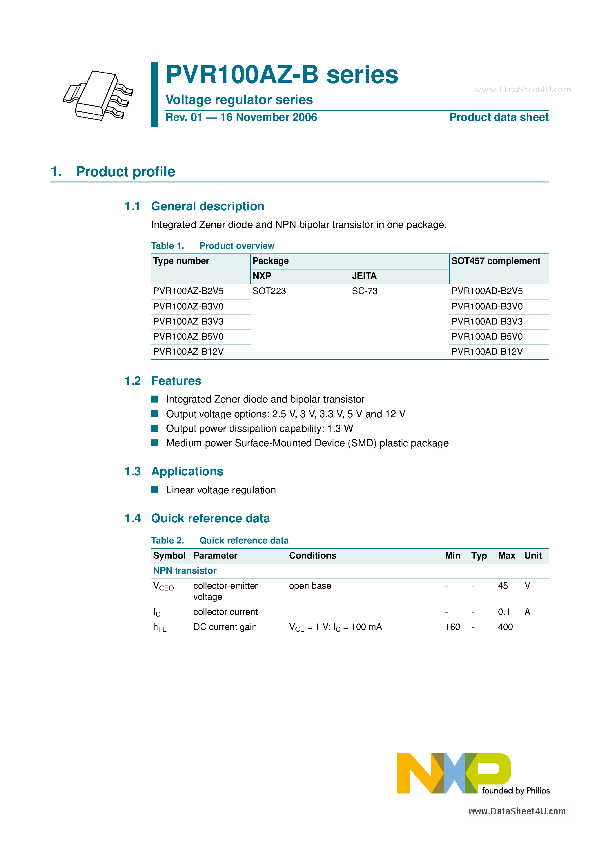 Datasheet PVR100AZ-B - Voltage regulator series page 1