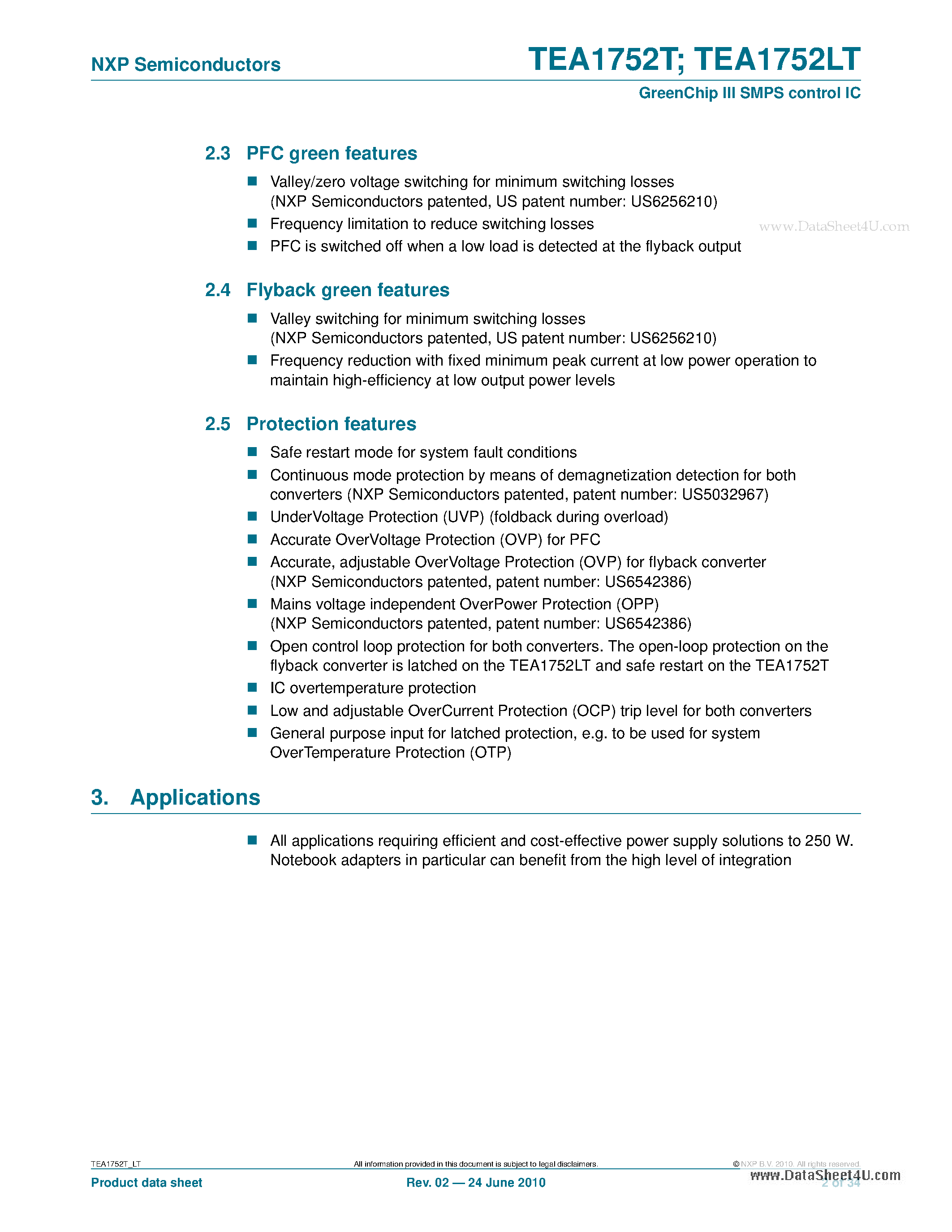 Datasheet TEA1752LT - GreenChip III SMPS control IC page 2