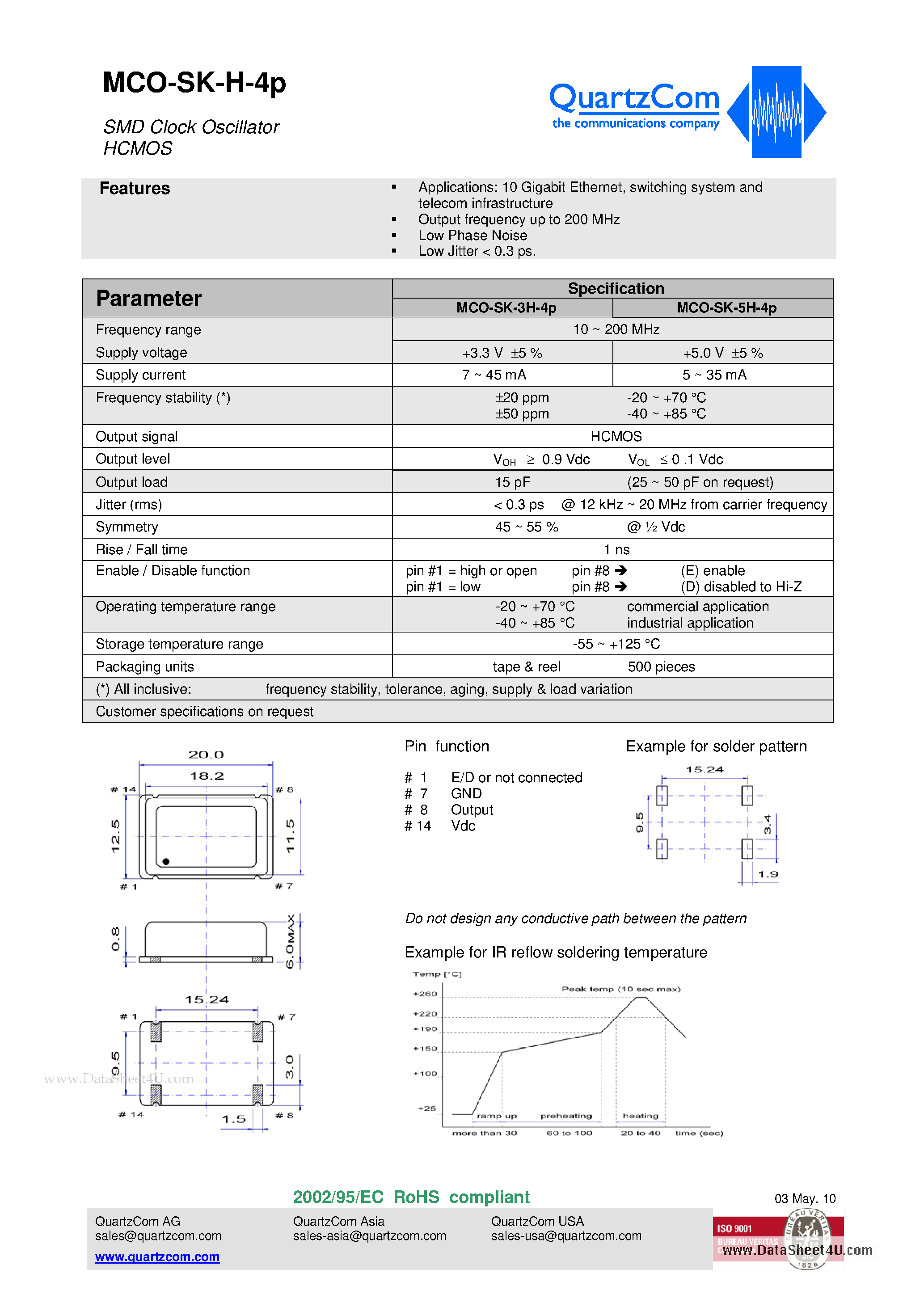 Даташит MCO-SK-H-4p - SMD Clock Oscillator HCMOS страница 1