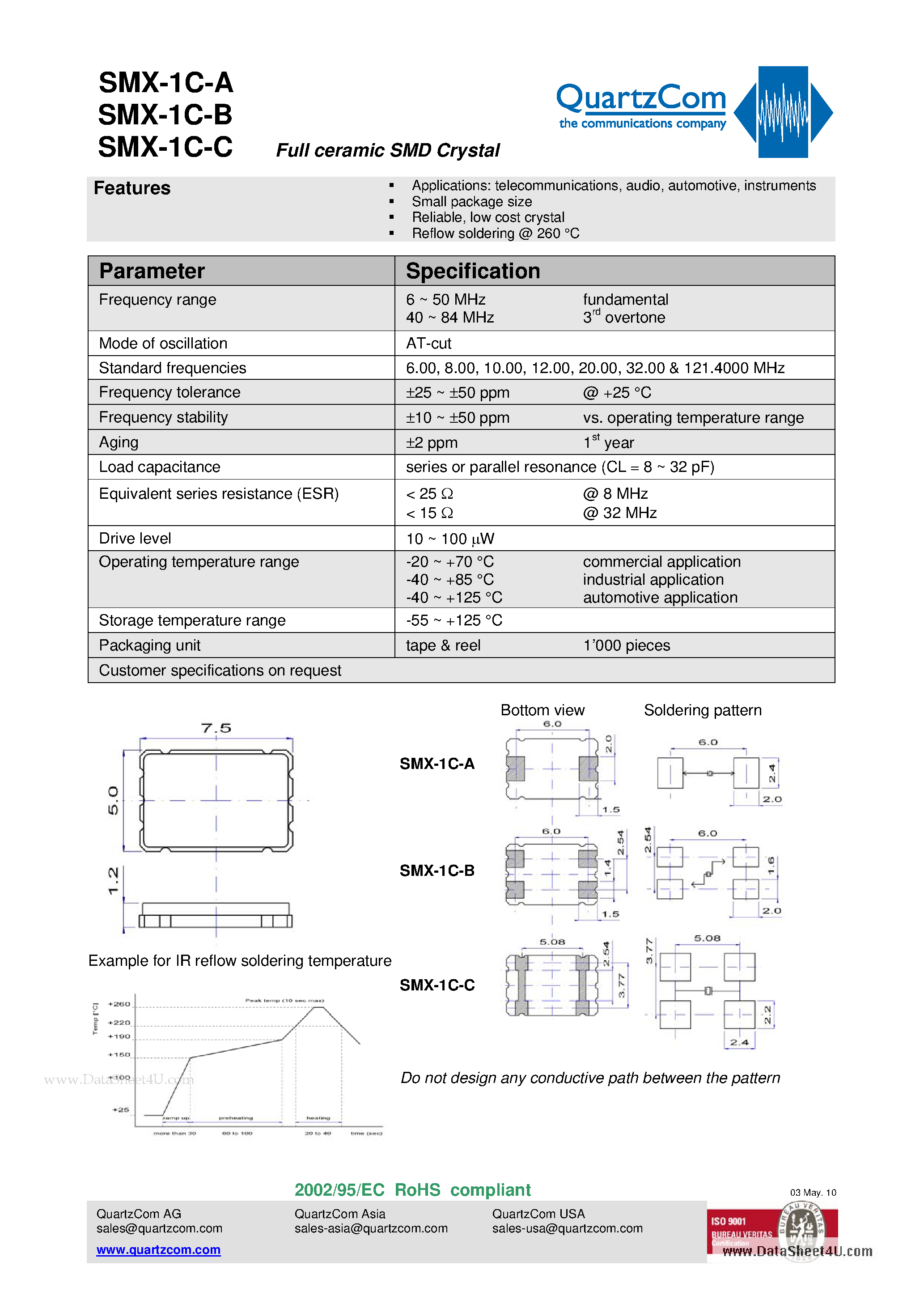 Datasheet SMX-1C-A - Full ceramic SMD Crystal page 1