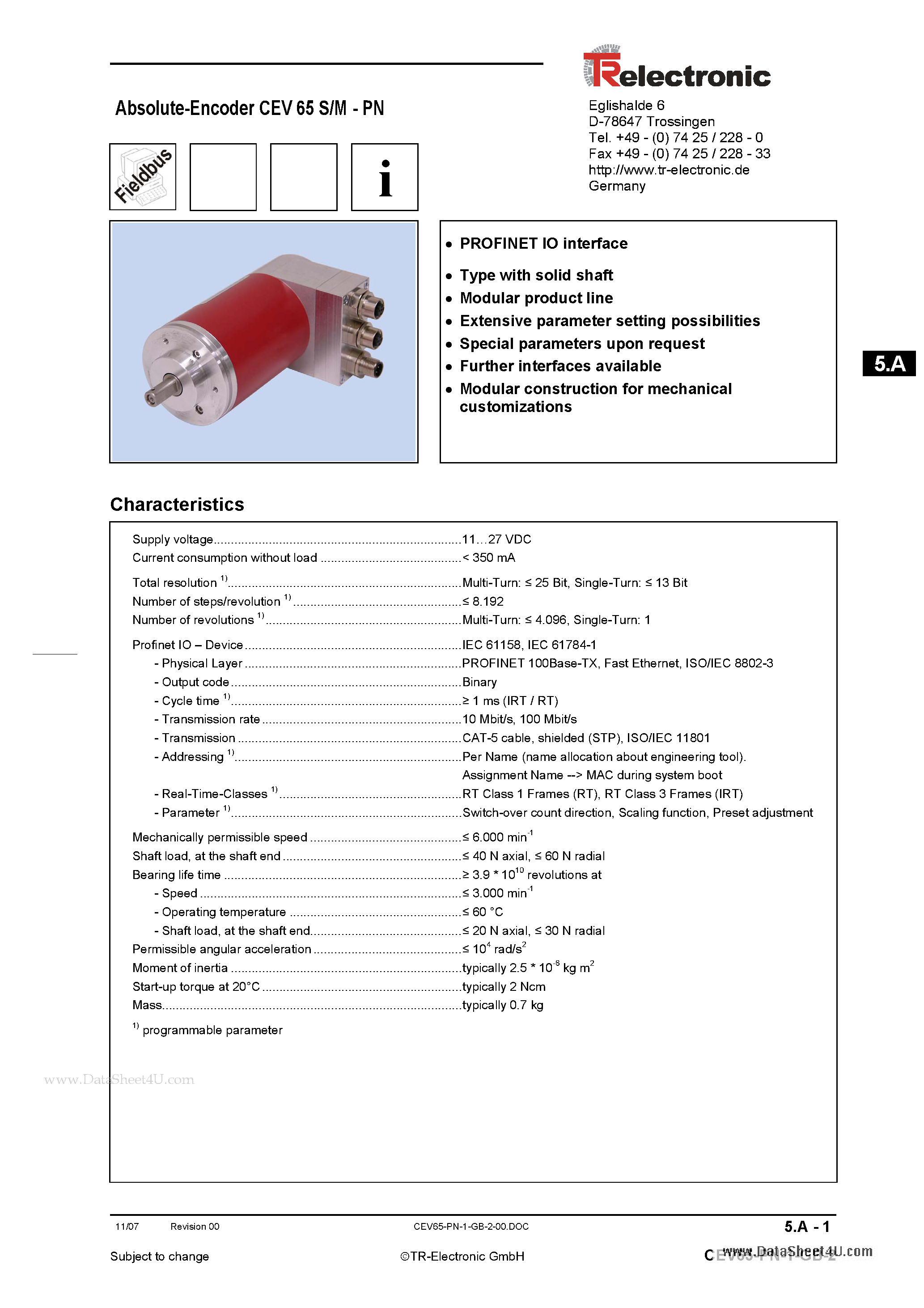 Datasheet CEV65M - (CEV65S/M) Absolute-Encoder page 1