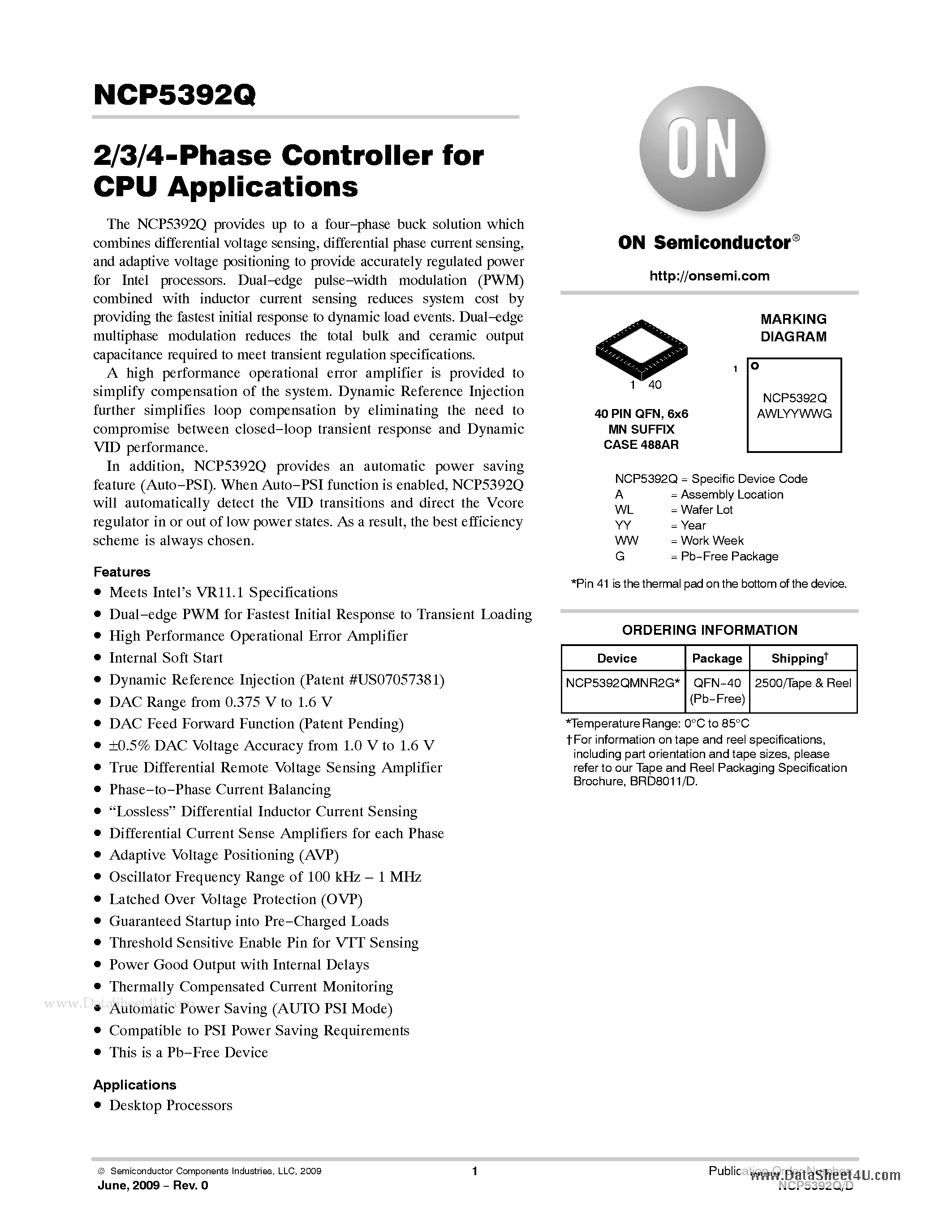 Даташит NCP5392Q - 2/3/4-Phase Controller страница 1