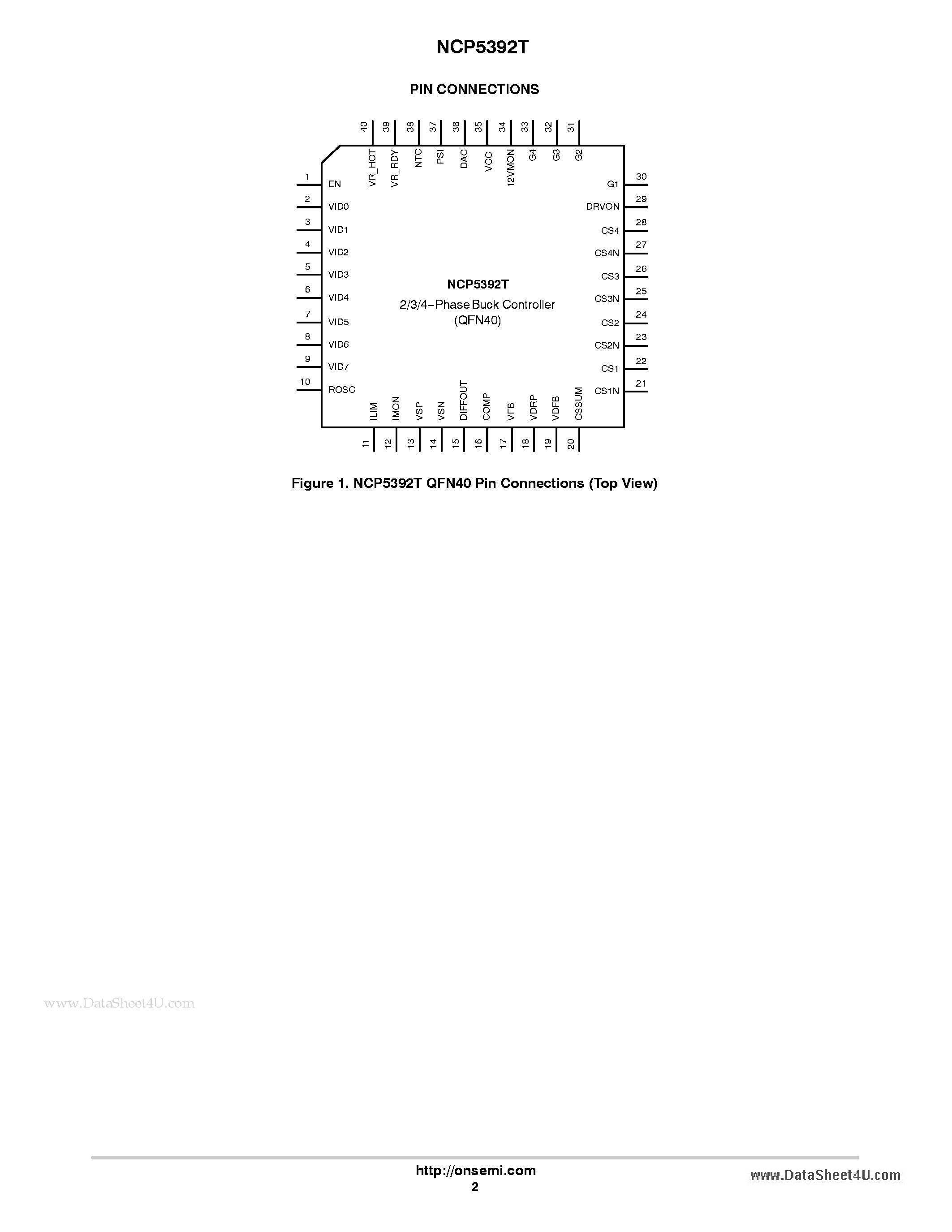 Даташит NCP5392T - 2/3/4-Phase Controller with Light Load Power Saving Enhancement страница 2