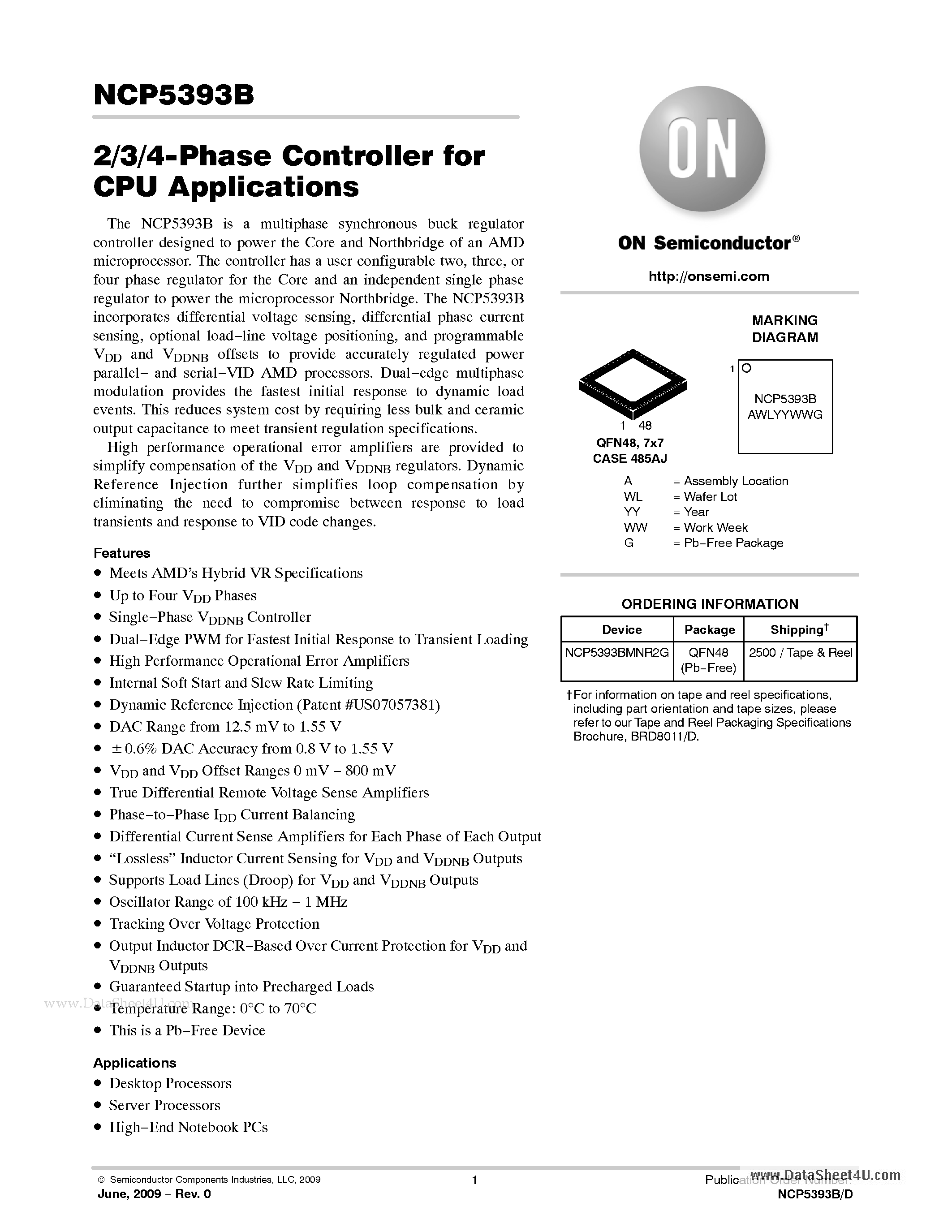 Даташит NCP5393B - 2/3/4-Phase Controller страница 1