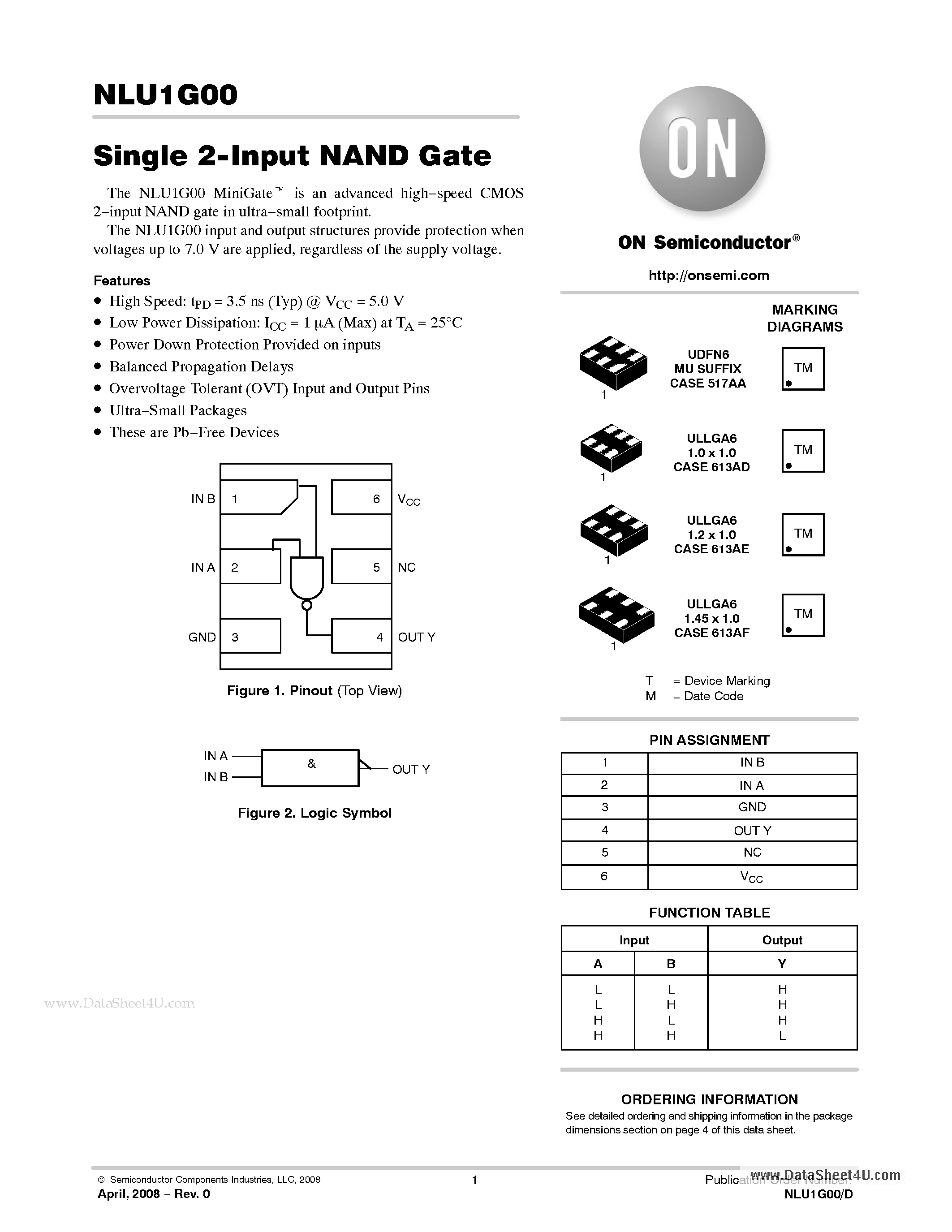 Даташит NLU1G00 - Single 2-Input NAND Gate страница 1