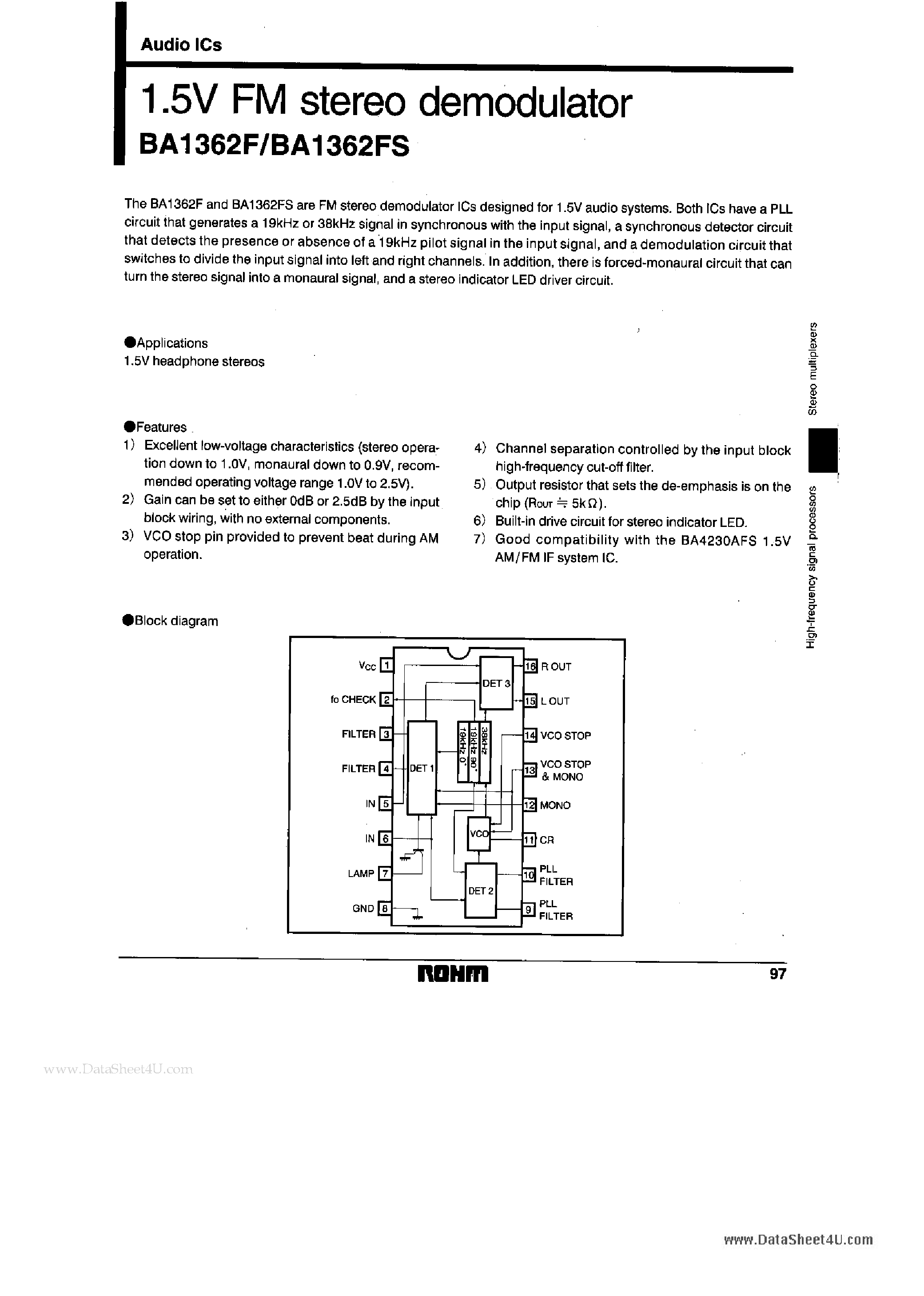 Datasheet BA1362F - 1.5v FM Stereo Demodulator page 1