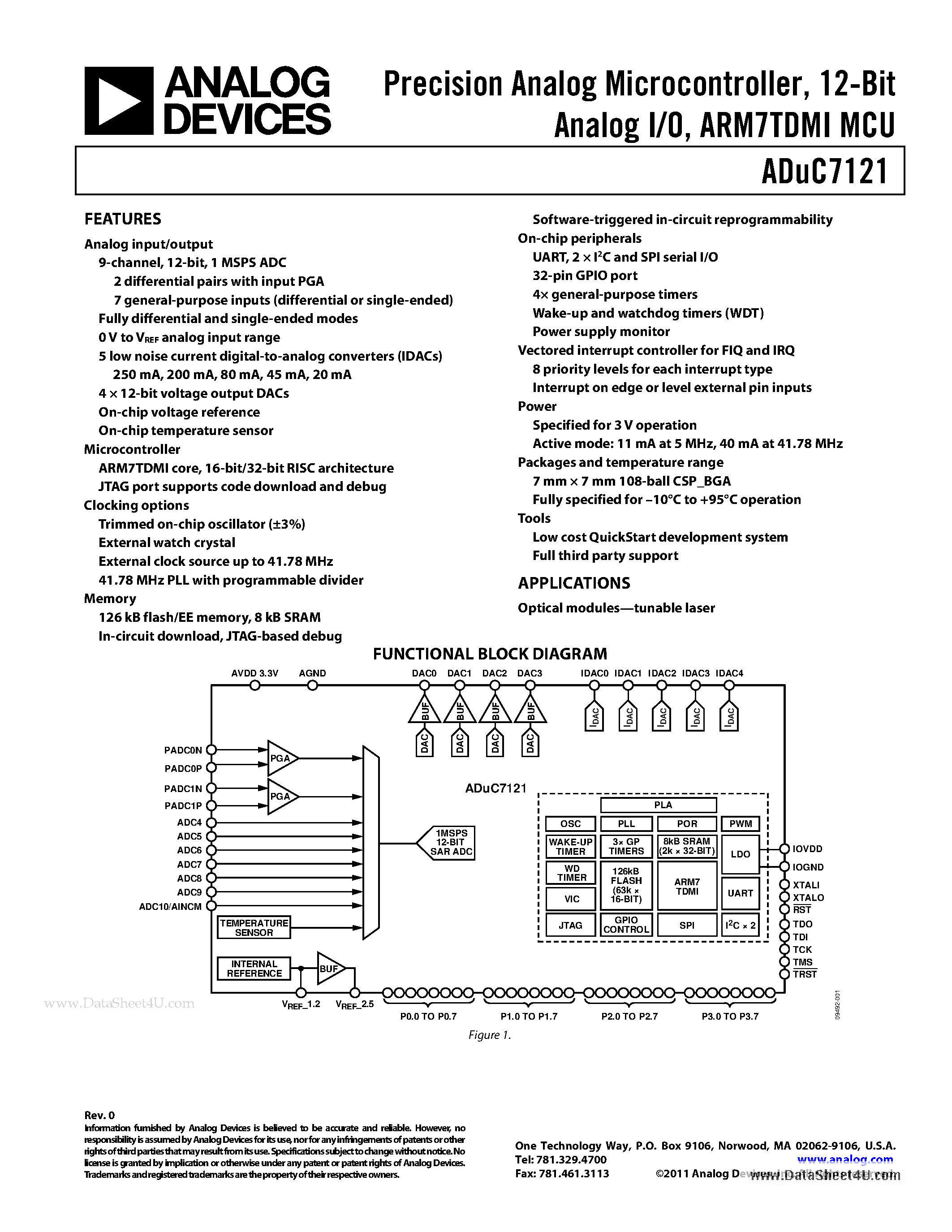 Даташит ADuC7121 - Precision Analog Microcontroller 12-Bit Analog I/O ARM7TDMI MCU страница 1