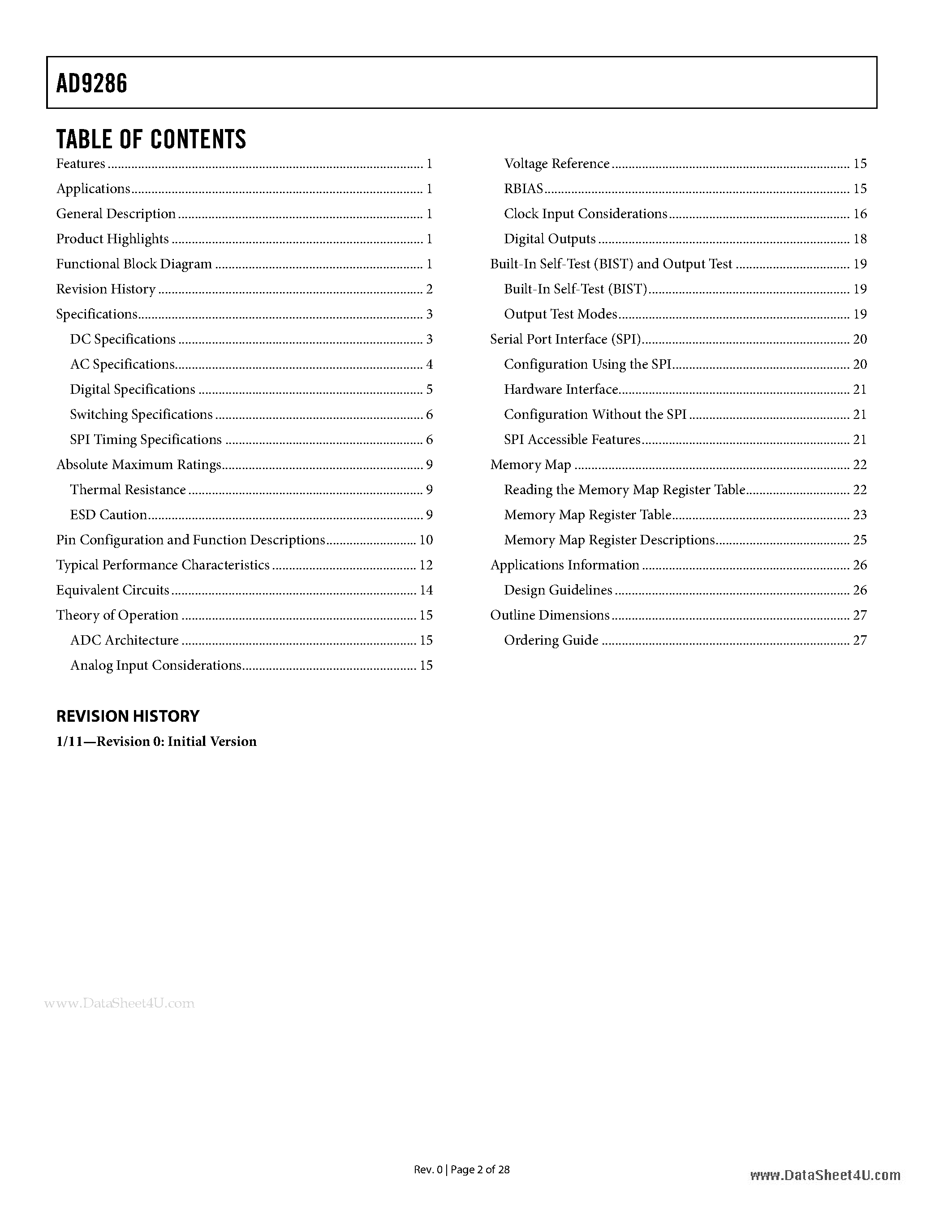 Datasheet AD9286 - 1.8 V Dual Analog-to-Digital Converter (ADC) page 2