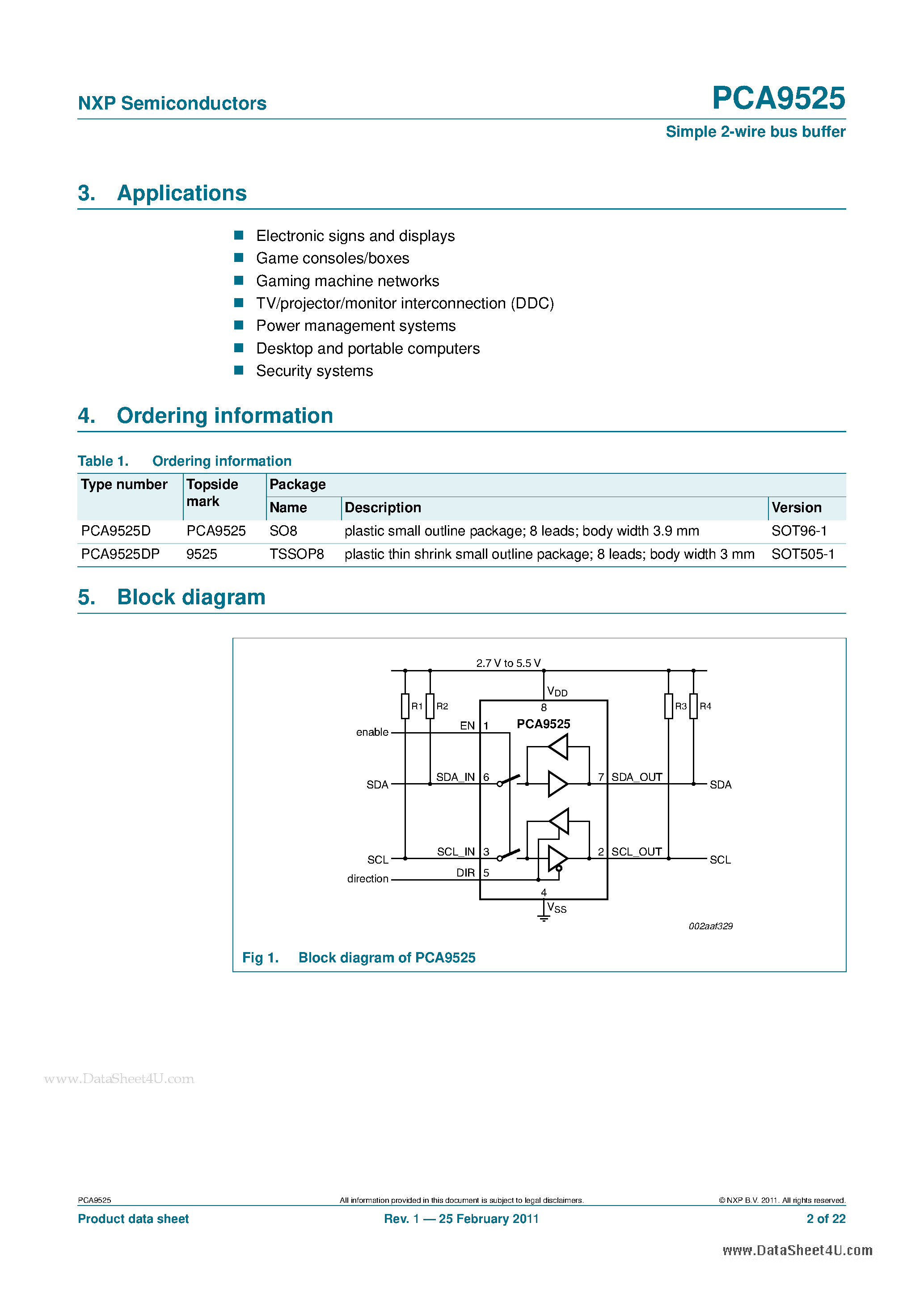 Даташит PCA9525 - Simple 2-wire bus buffer страница 2