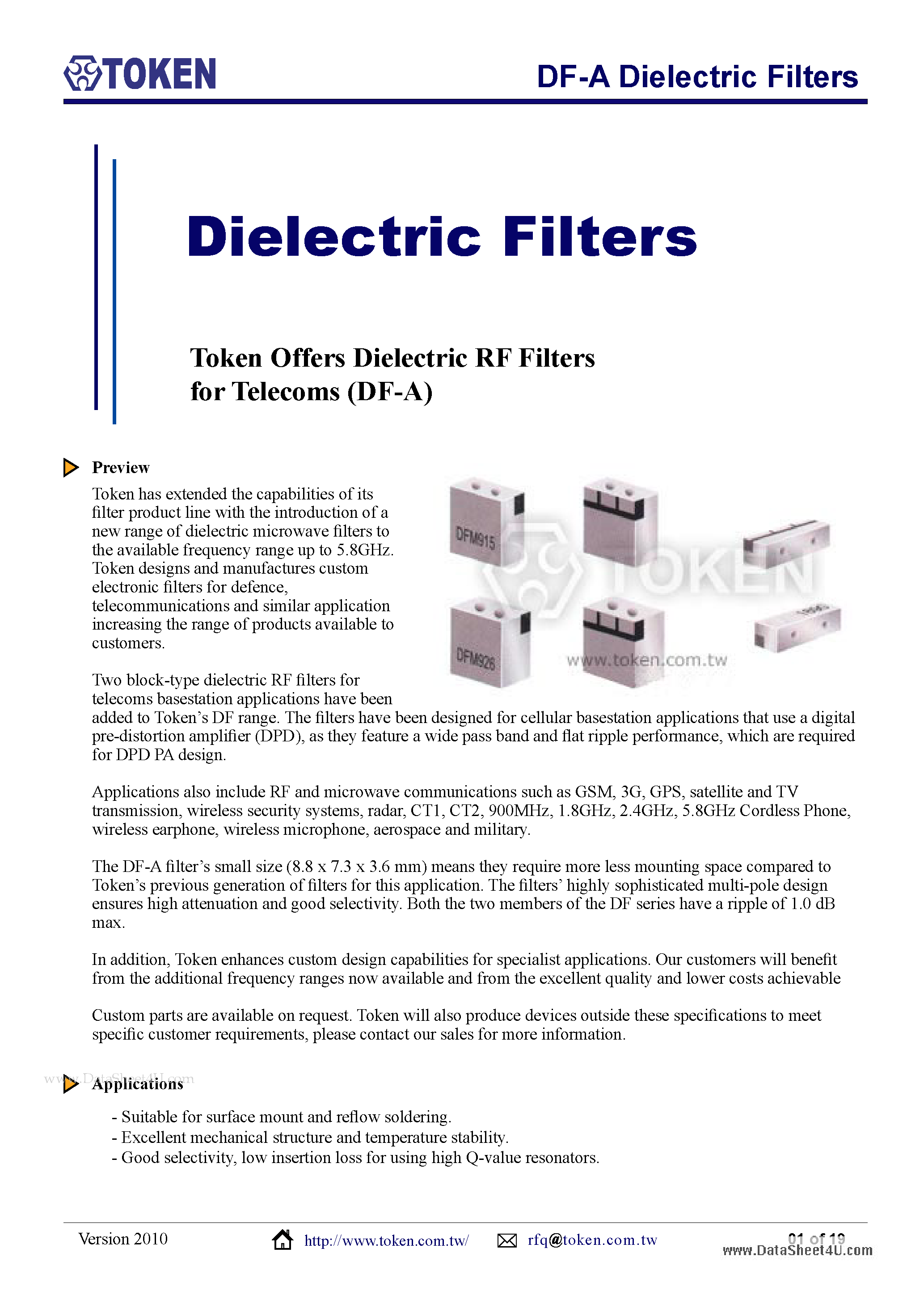 Datasheet DF-A - DF-B Dielectric Filters page 1