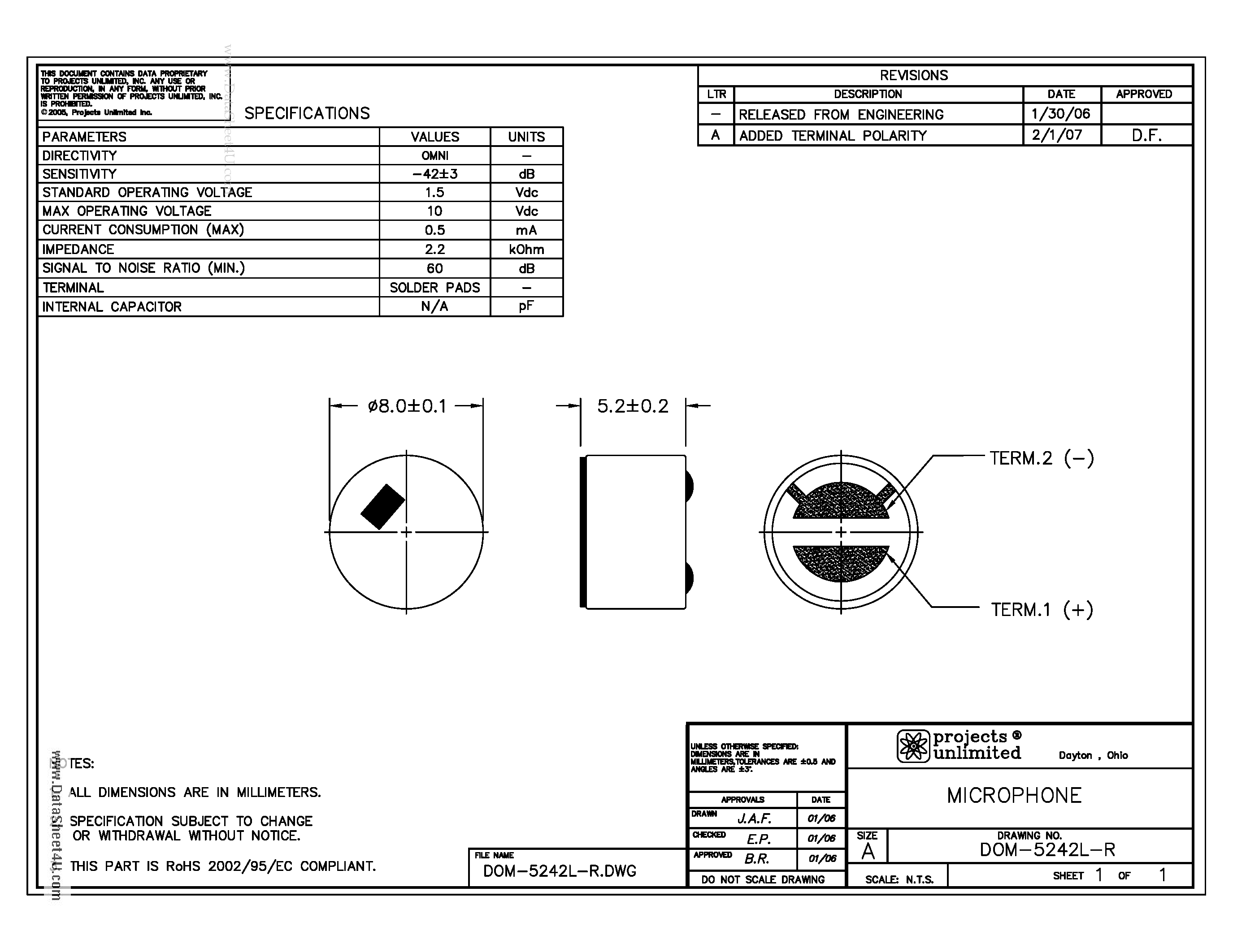 Datasheet DOM-5242L-R - MICROPHONE page 1