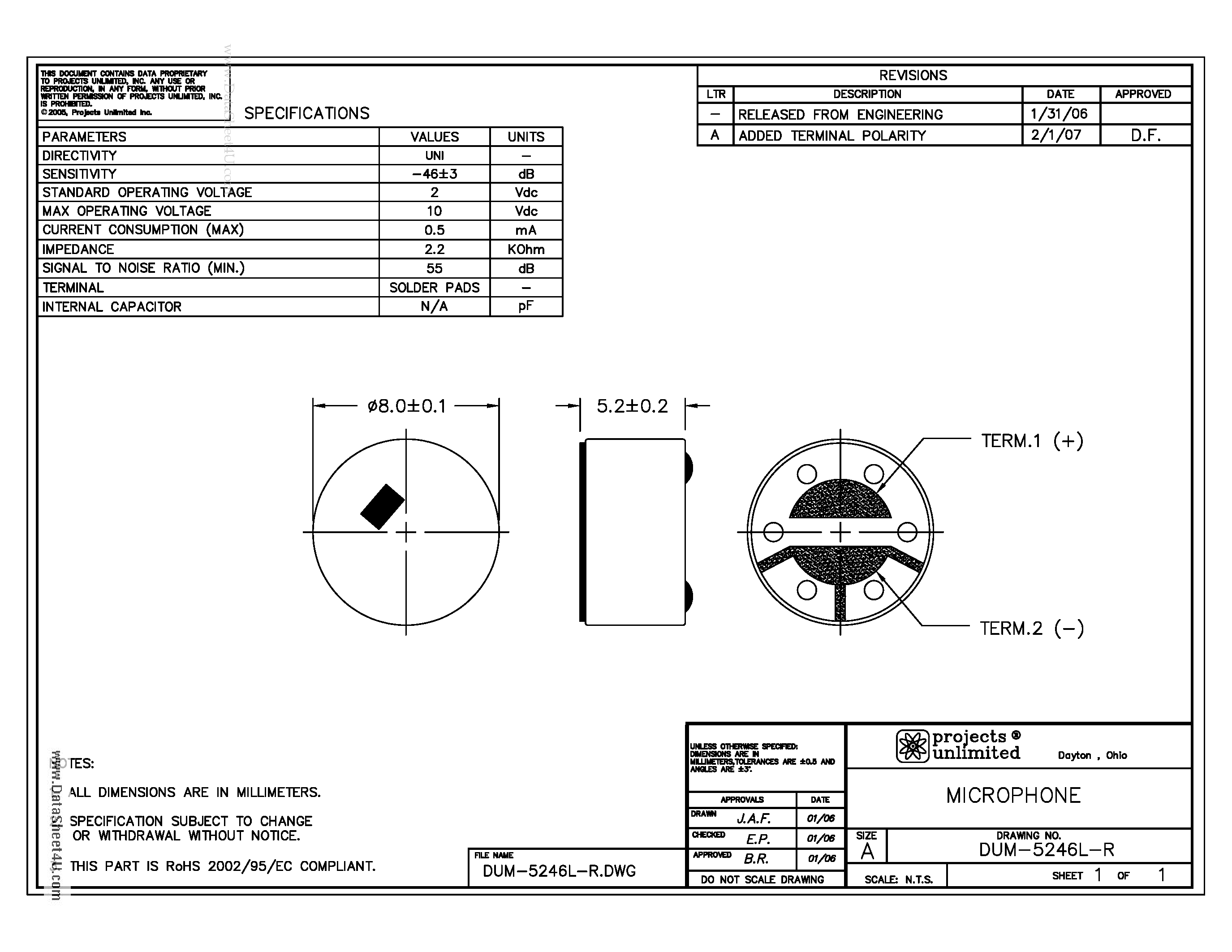 Datasheet DUM-5246L-R - MICROPHONE page 1