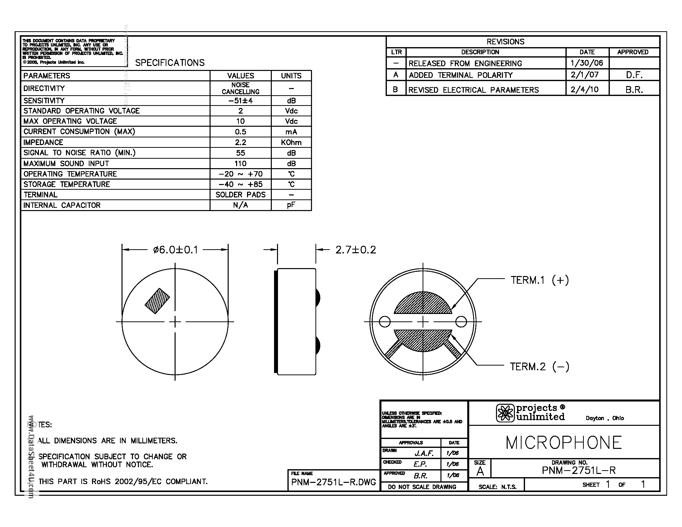 Datasheet PNM-2751L-R - MICROPHONE page 1