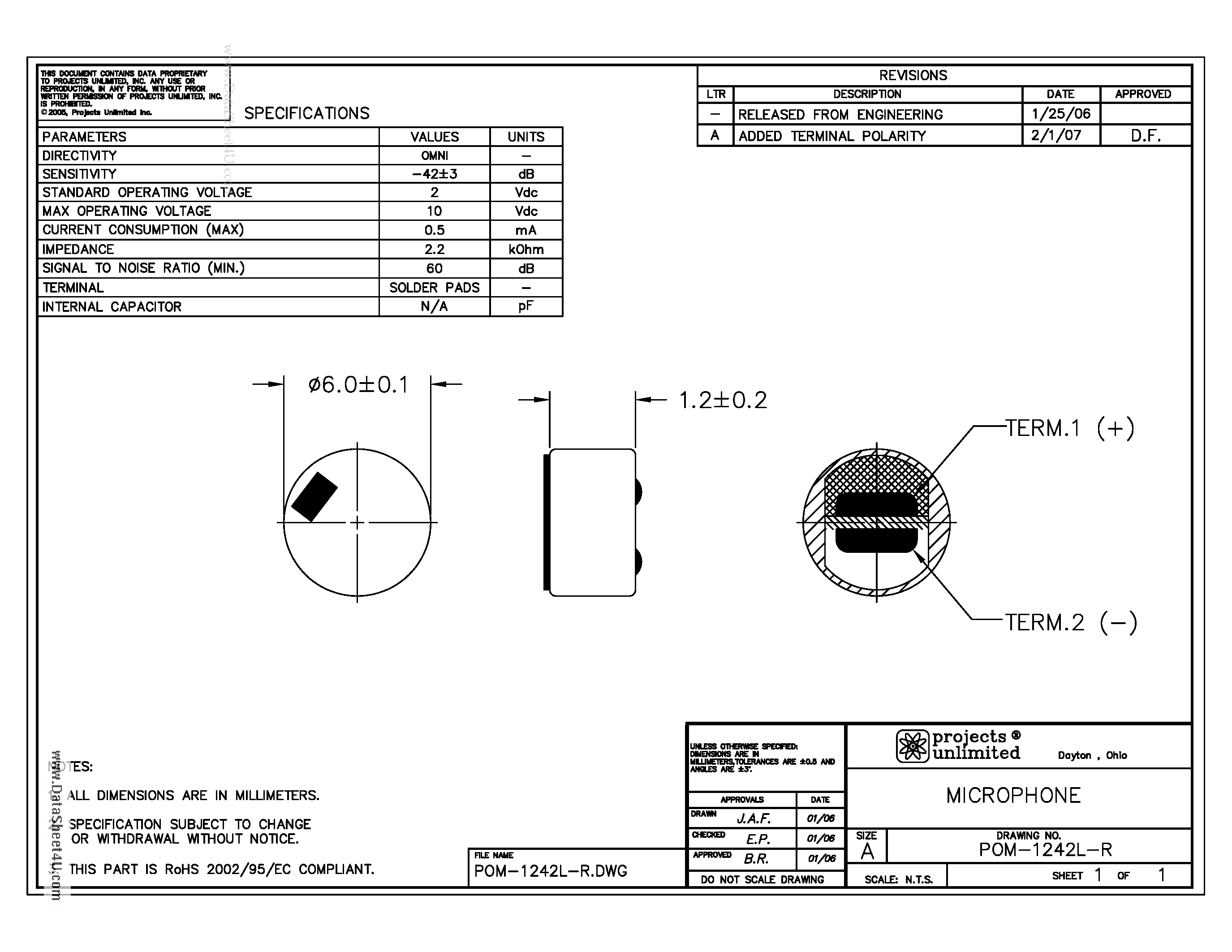 Datasheet POM-1242L-R - MICROPHONE page 1