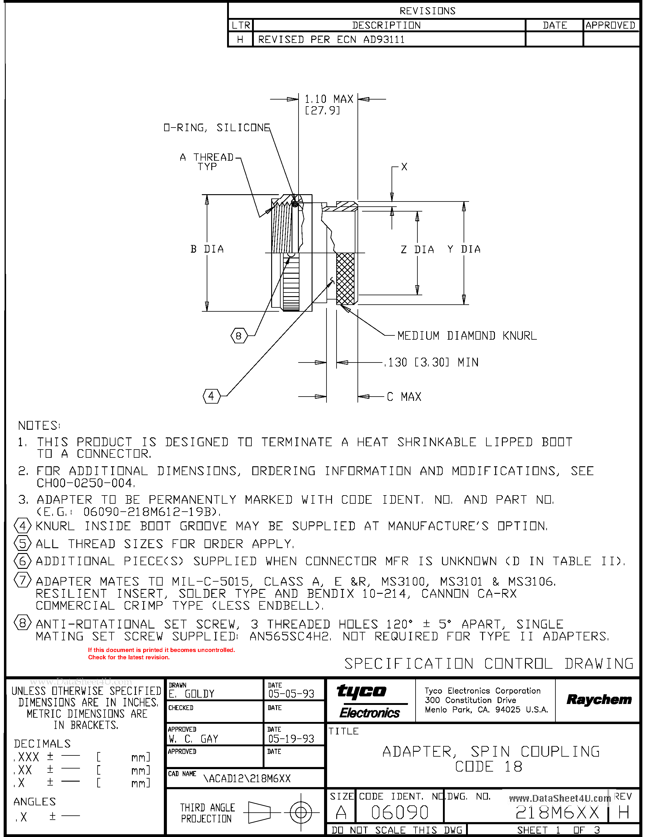 Даташит 218M6XX - ADAPTER / SPIN COUPLING CODE 18 страница 1