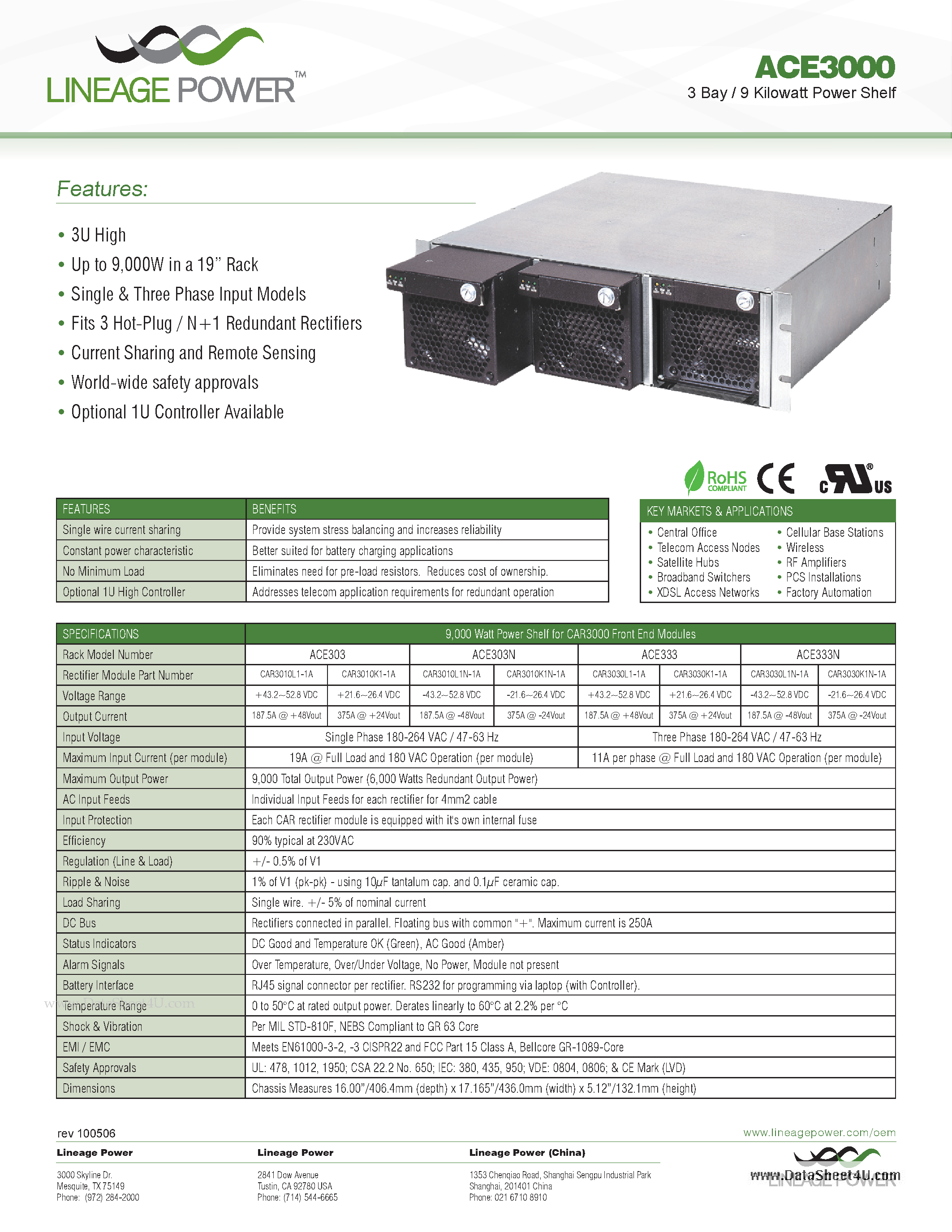 Datasheet ACE3000 - 3 Bay / 9 Kilowatt Power Shelf page 1