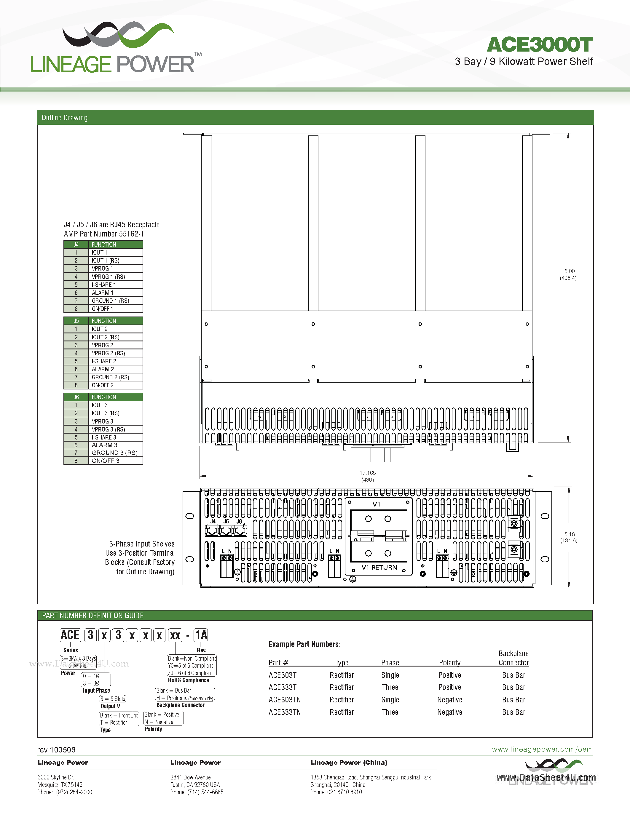 Datasheet ACE3000T - 3 Bay / 9 Kilowatt Power Shelf page 2