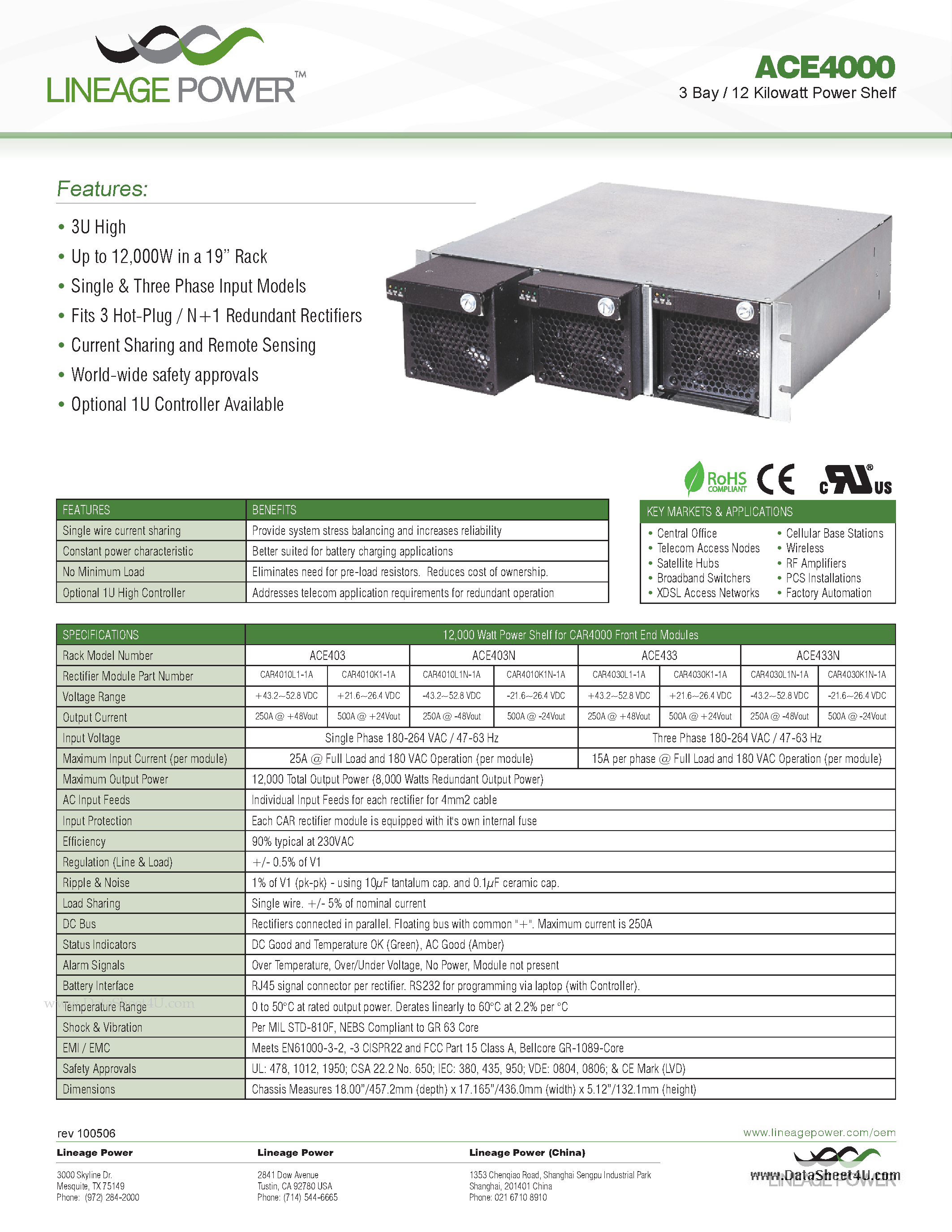 Datasheet ACE4000 - 3 Bay / 12 Kilowatt Power Shelf page 1