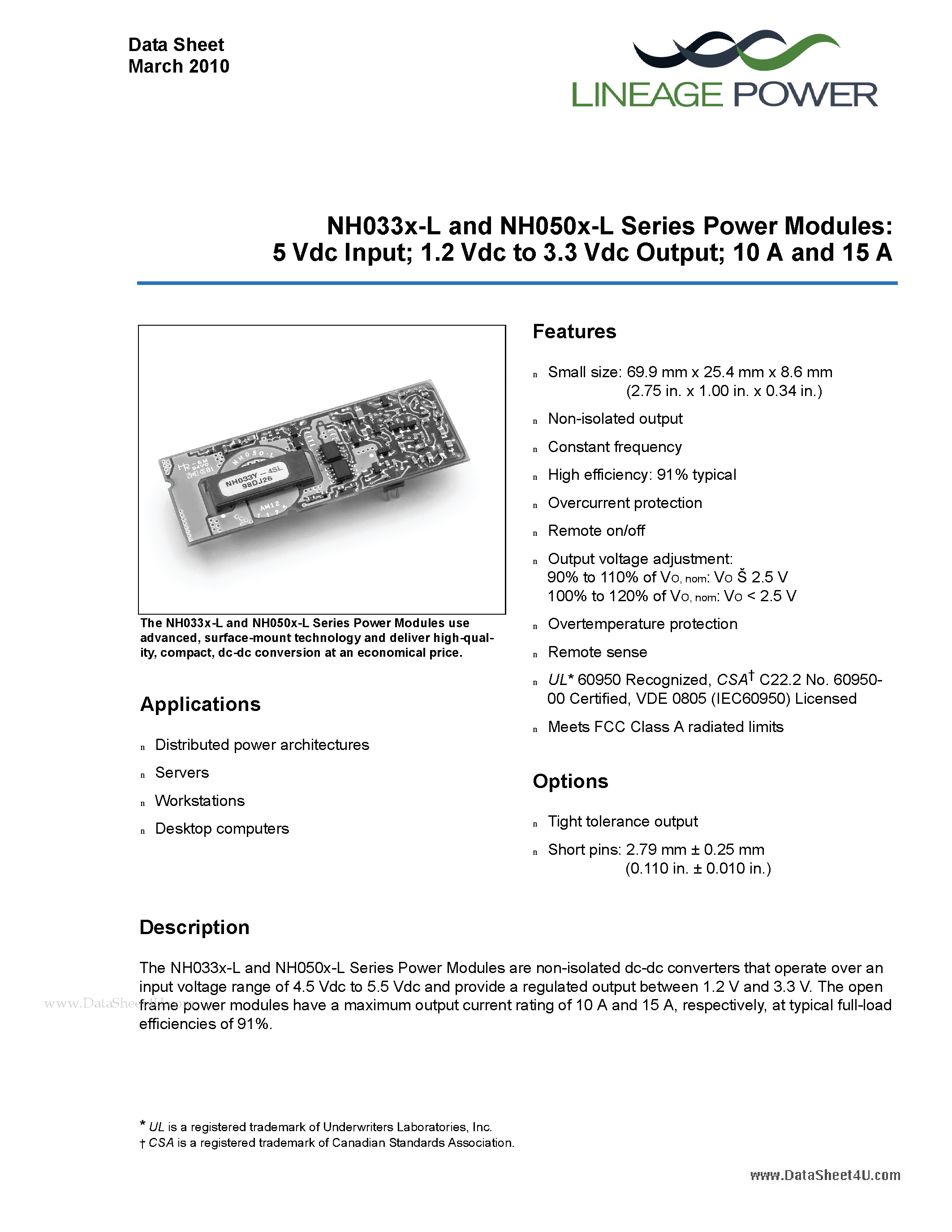 Datasheet NH033x-L - Power Modules page 1