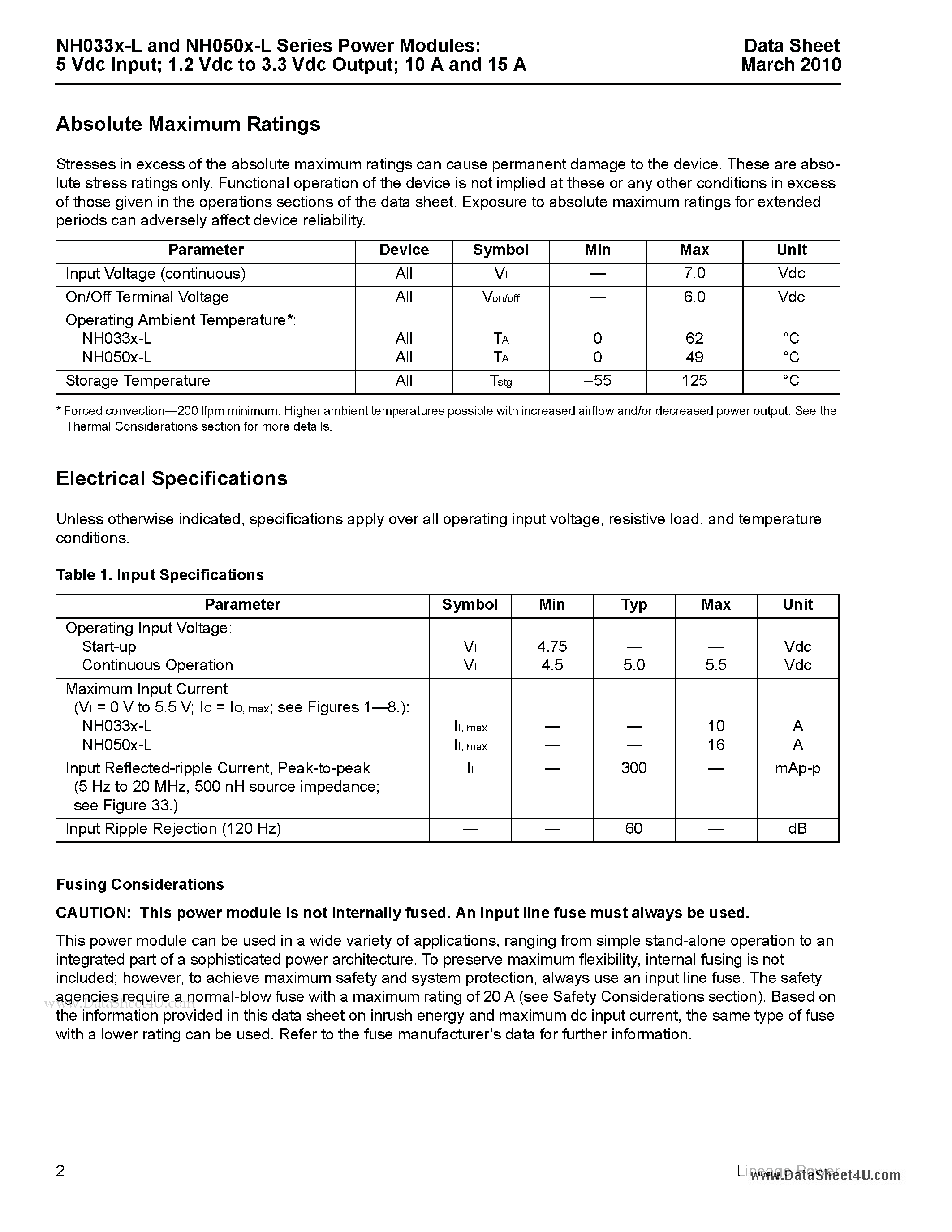 Datasheet NH033x-L - Power Modules page 2