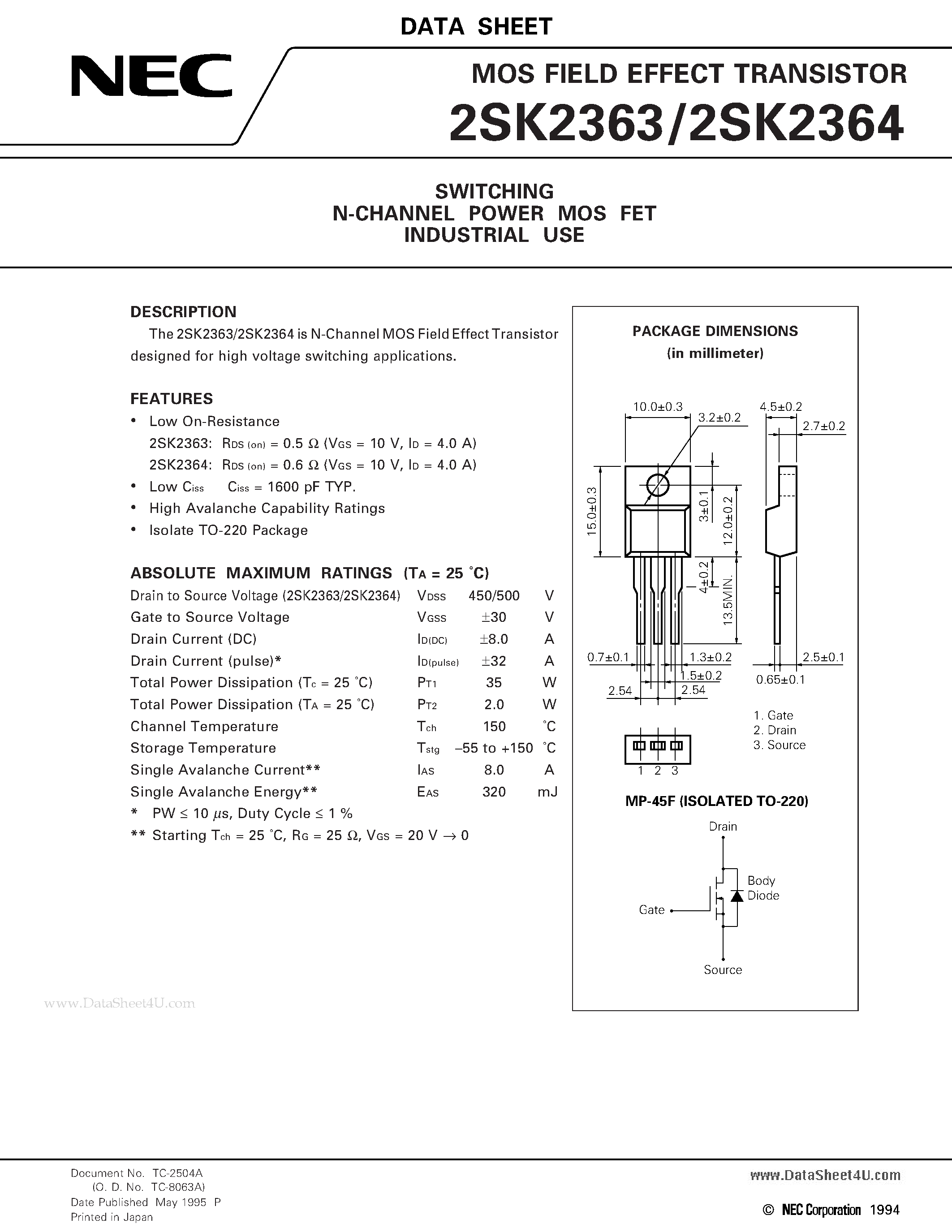 Datasheet K2364 - Search -----> 2SK2364 page 1