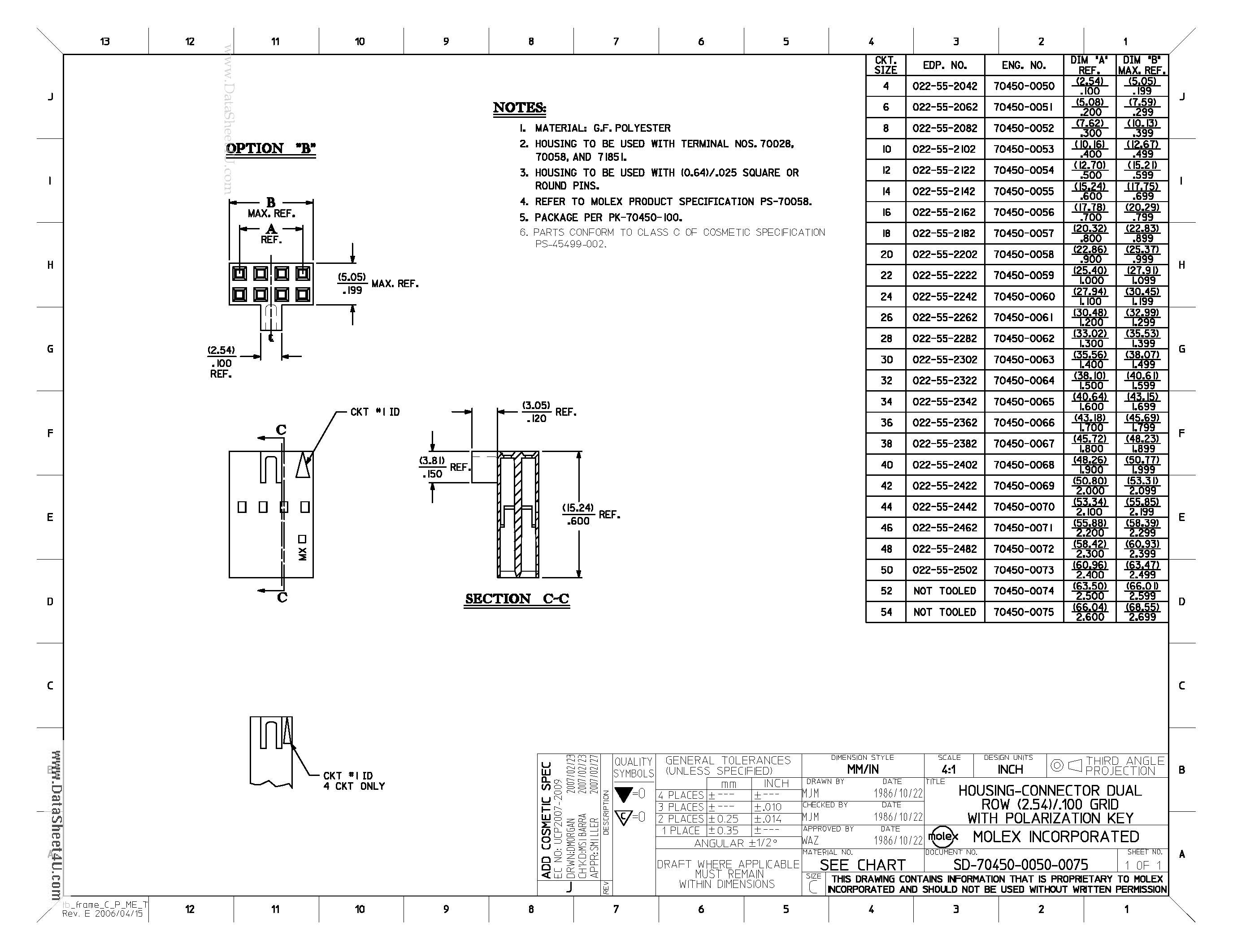 Datasheet 70450-0052 - 2.54mm (.100) Pitch SL Crimp Housing Dual Row Version B Polarized 8 Circuits page 2