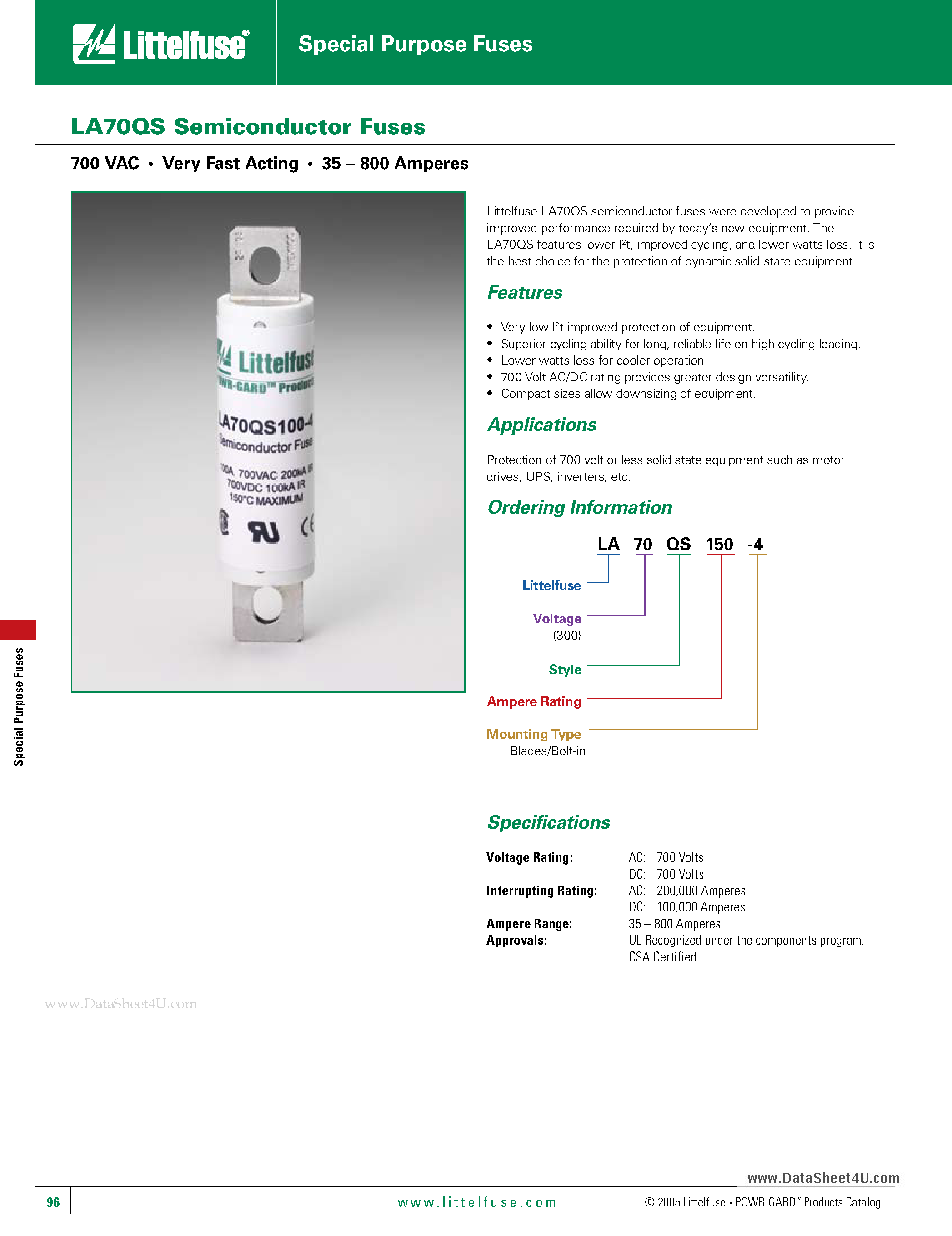 Даташит A70QS800-4 - Special Purpose Fuses страница 1