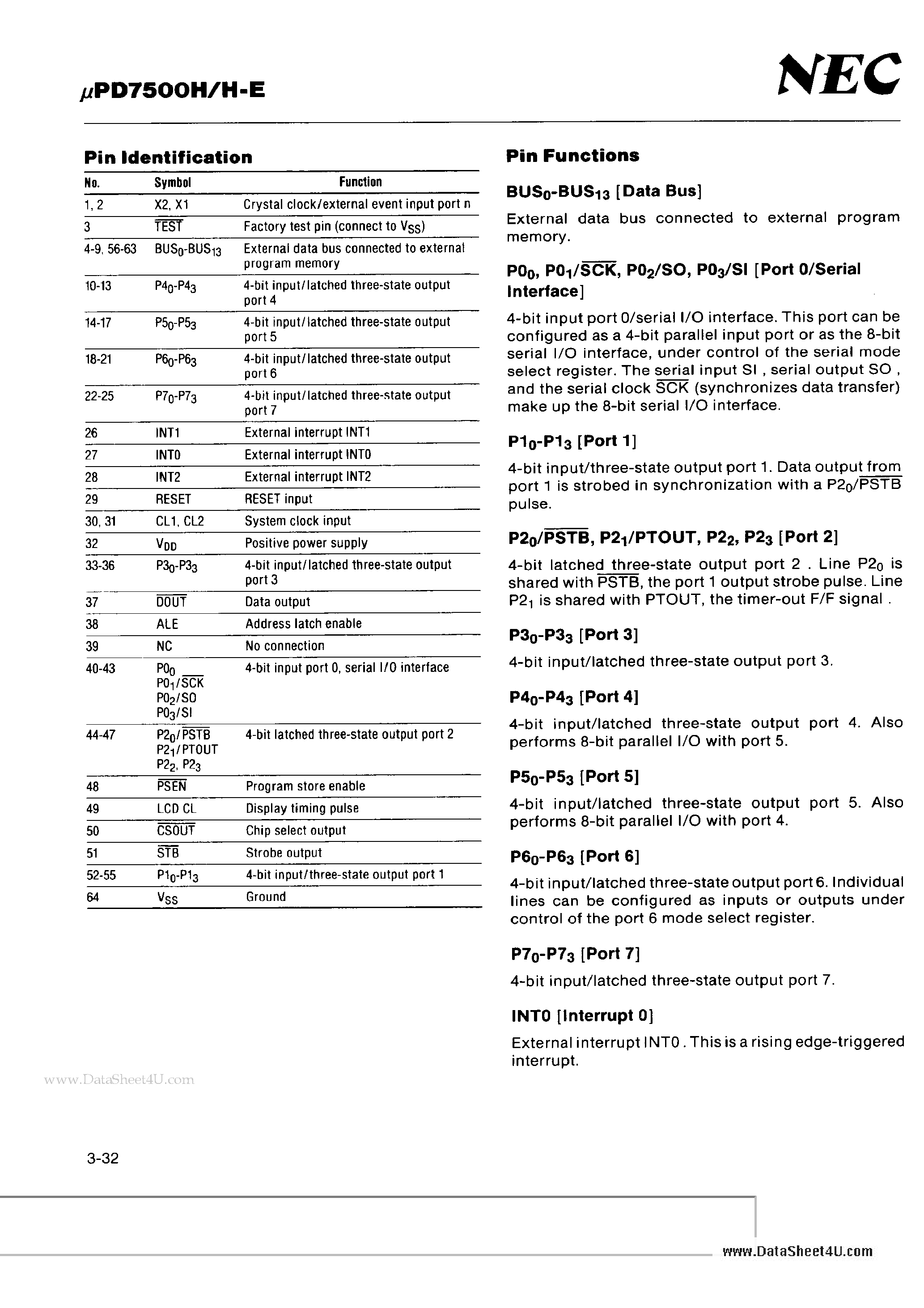 Datasheet UPD7500H - SINGLE-CHIP CMOS MICROCOMPUTERS page 2