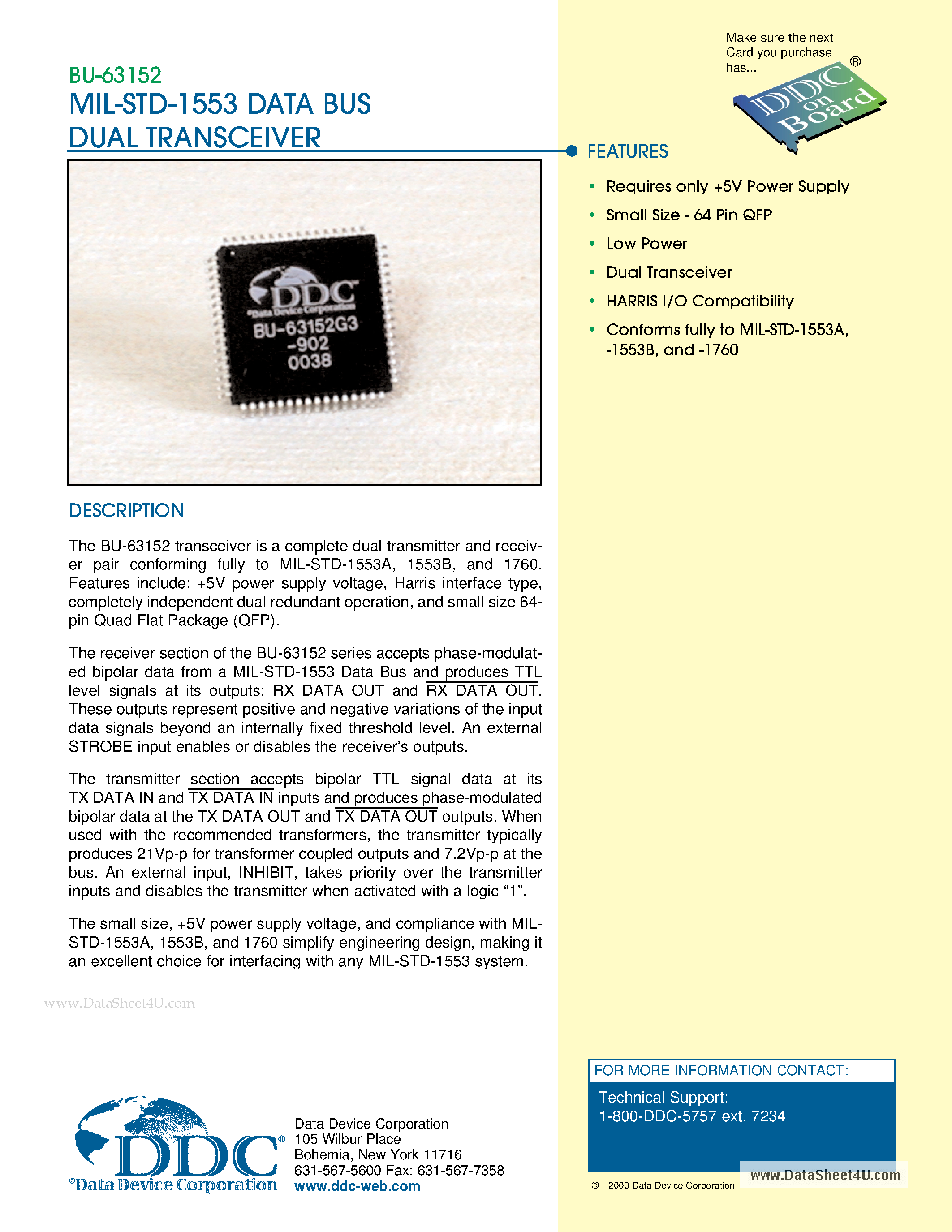 Даташит BU-63152 - MIL-STD-1553 Data Bus Dual Transceiver страница 1