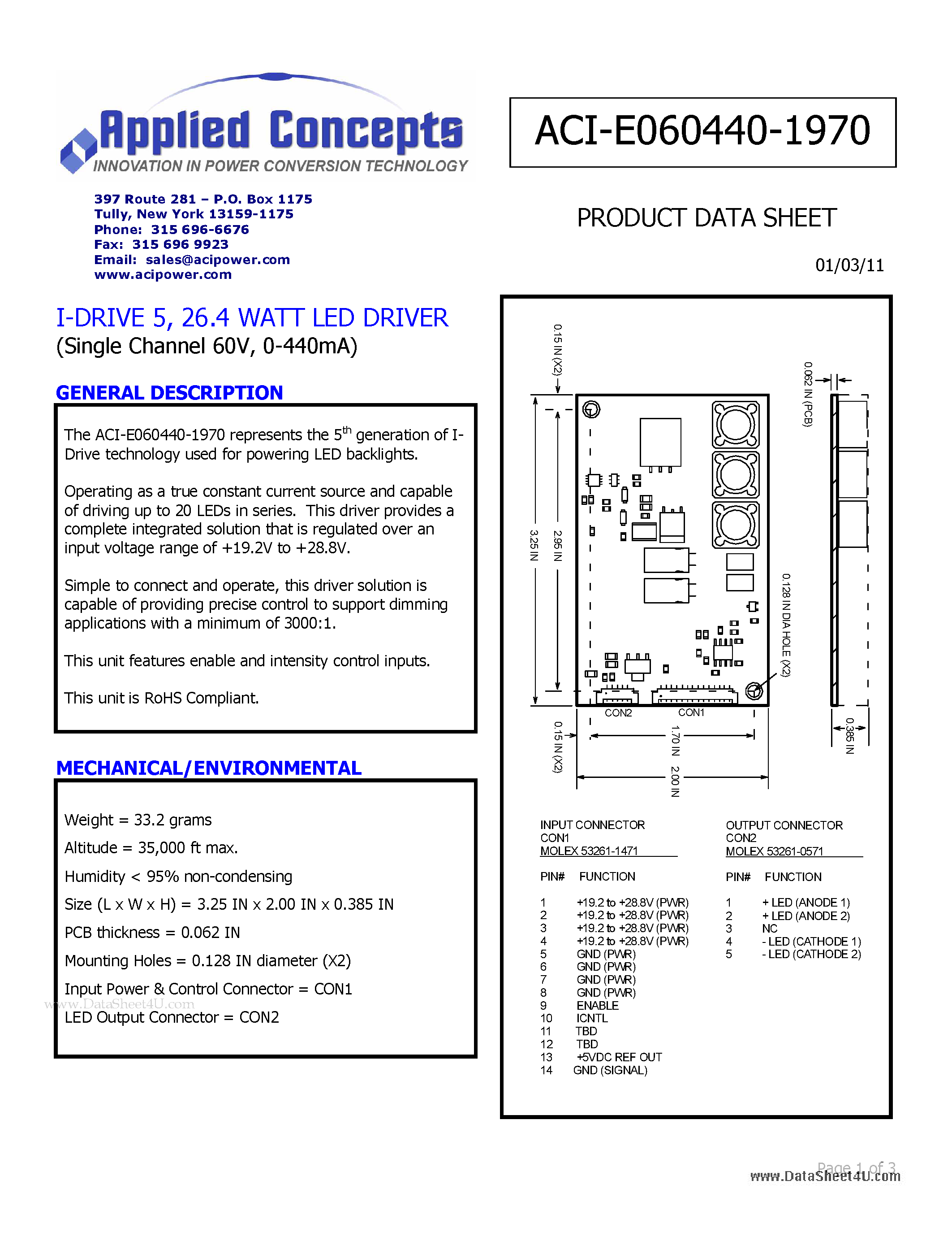 Datasheet ACI-E060440-1970 - I-DRIVE5 26.4 WATT LED DRIVER page 1