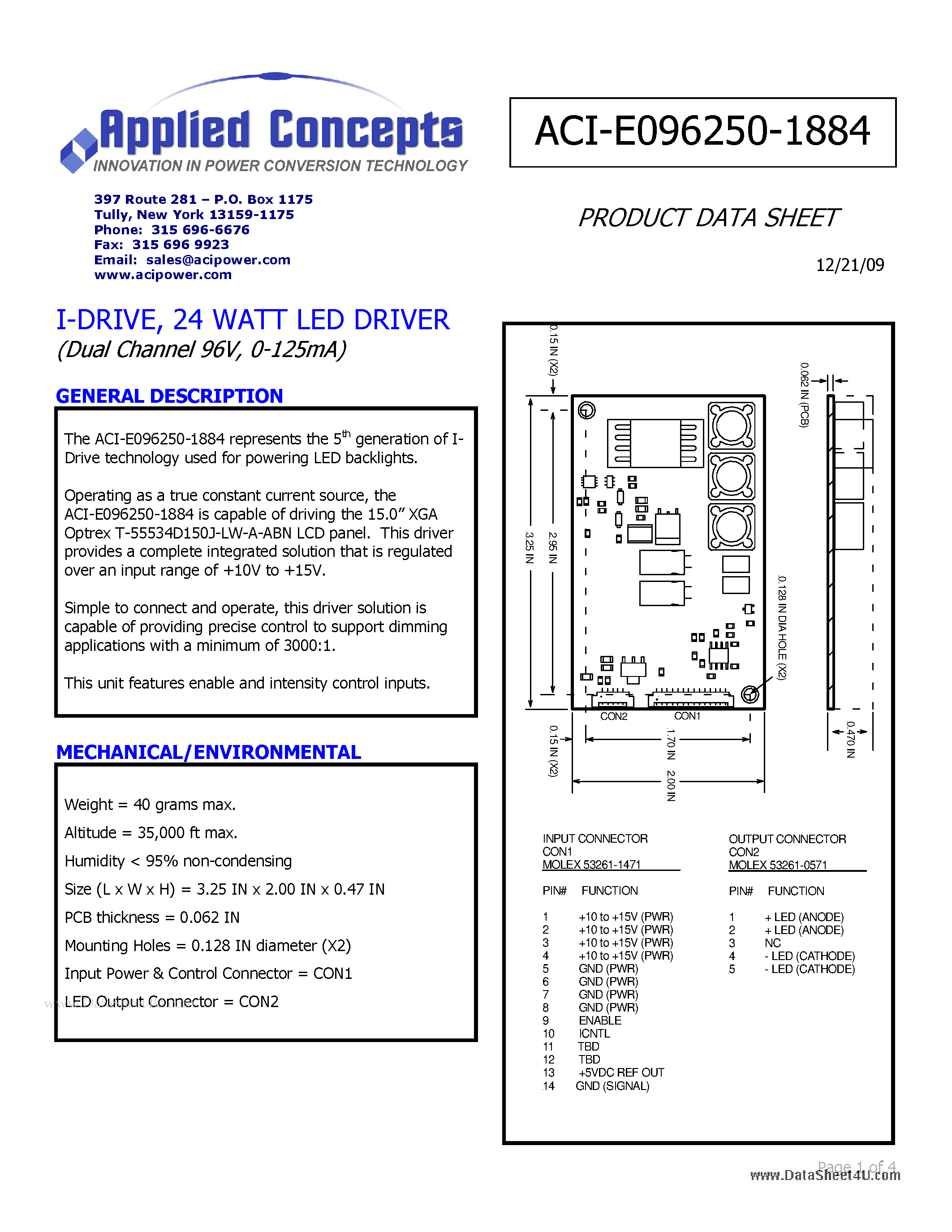 Datasheet ACI-E096250-1884 - I-DRIVE 24 WATT LED DRIVER page 1