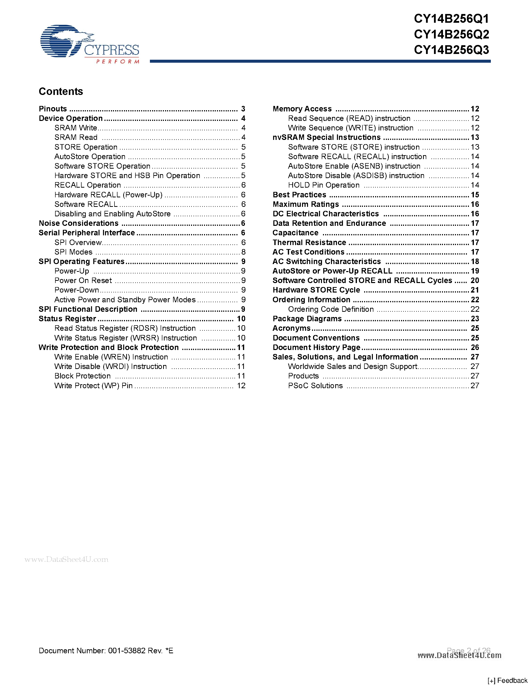 Даташит CY14B256Q2 - 256-Kbit (32 K X 8) Serial (SPI) nvSRAM страница 2