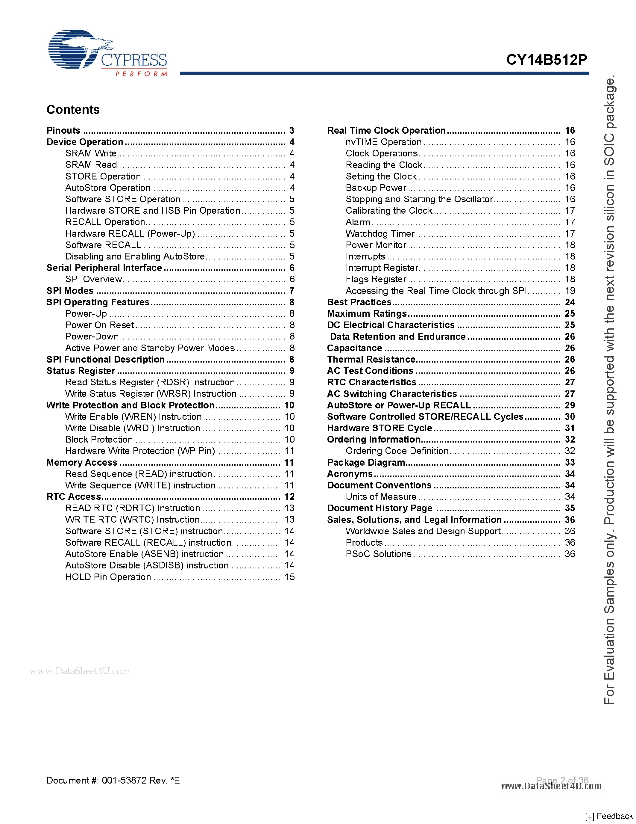 Даташит CY14B512P - 512-Kbit (64 K X 8) Serial (SPI) nvSRAM страница 2