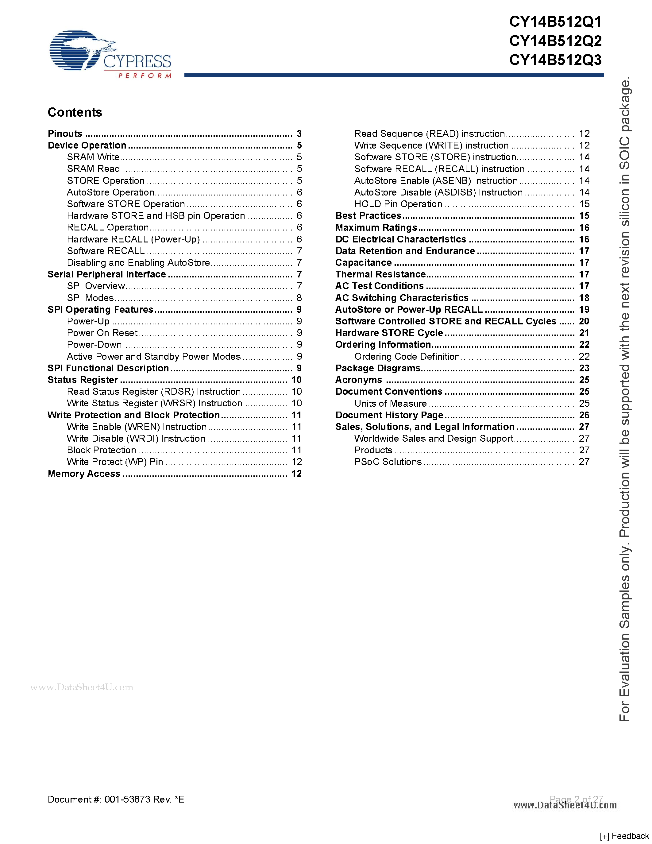 Даташит CY14B512Q1 - 512-Kbit (64 K X 8) Serial (SPI) nvSRAM страница 2