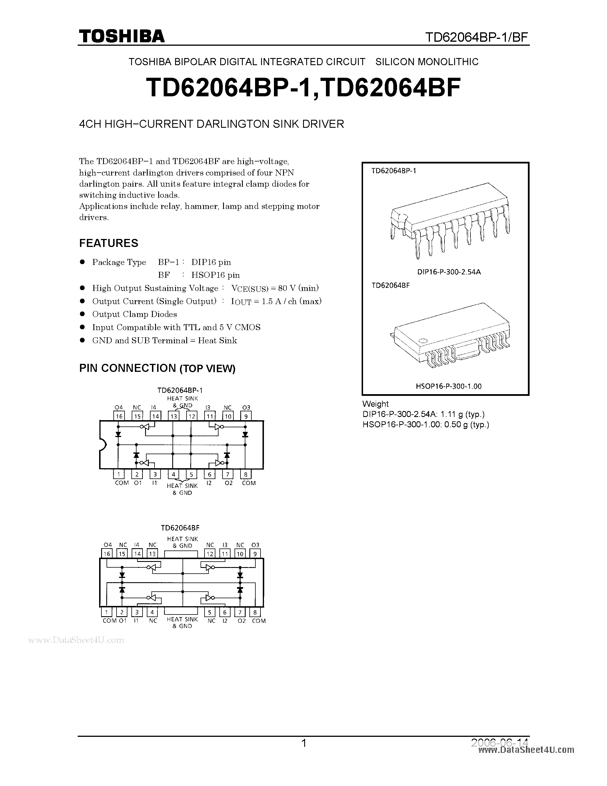 Даташит 62064BP-1 - Search -----> TD62064BP-1 страница 1