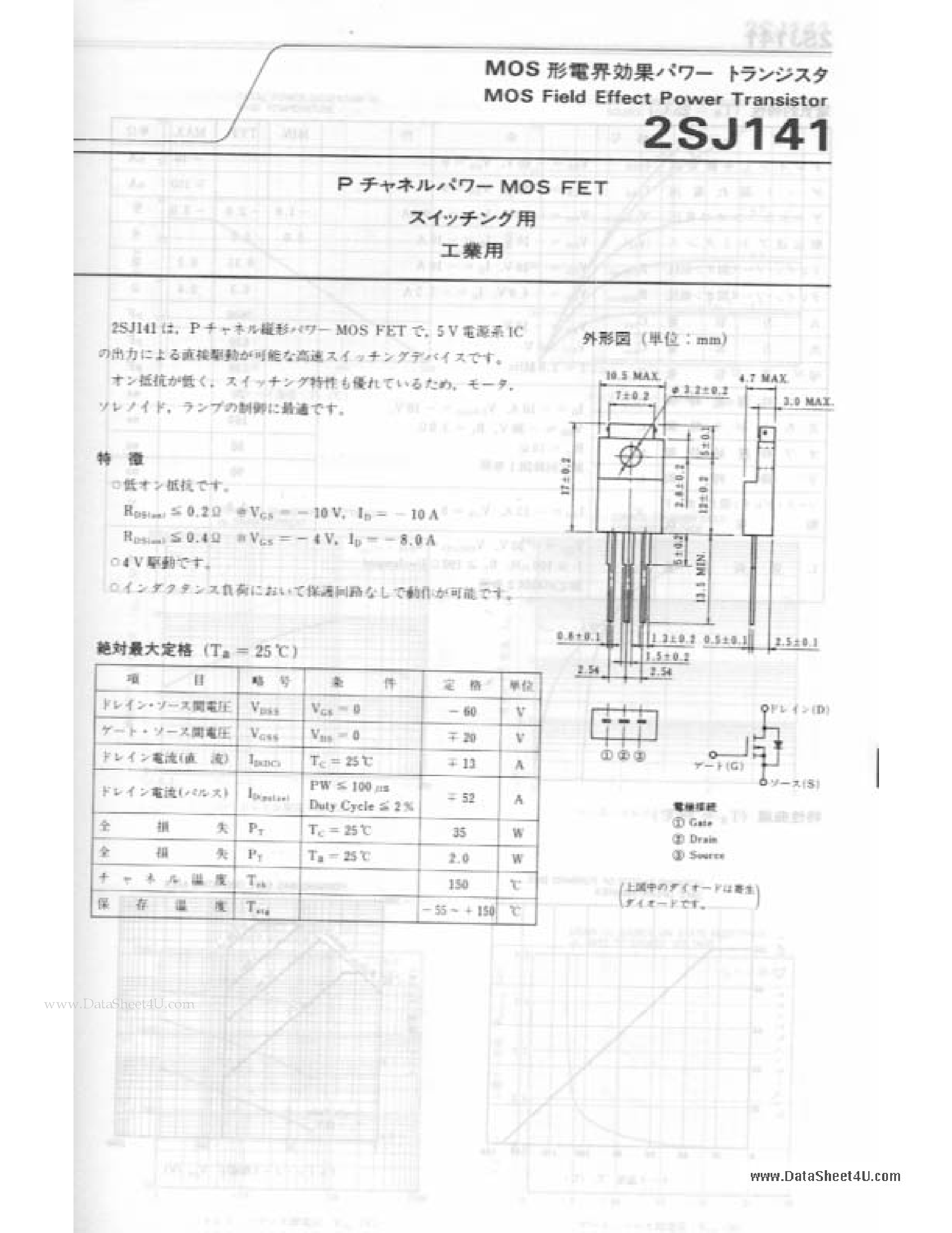 Datasheet 2SJ141 - MOS Field Effect Power Transistor page 1