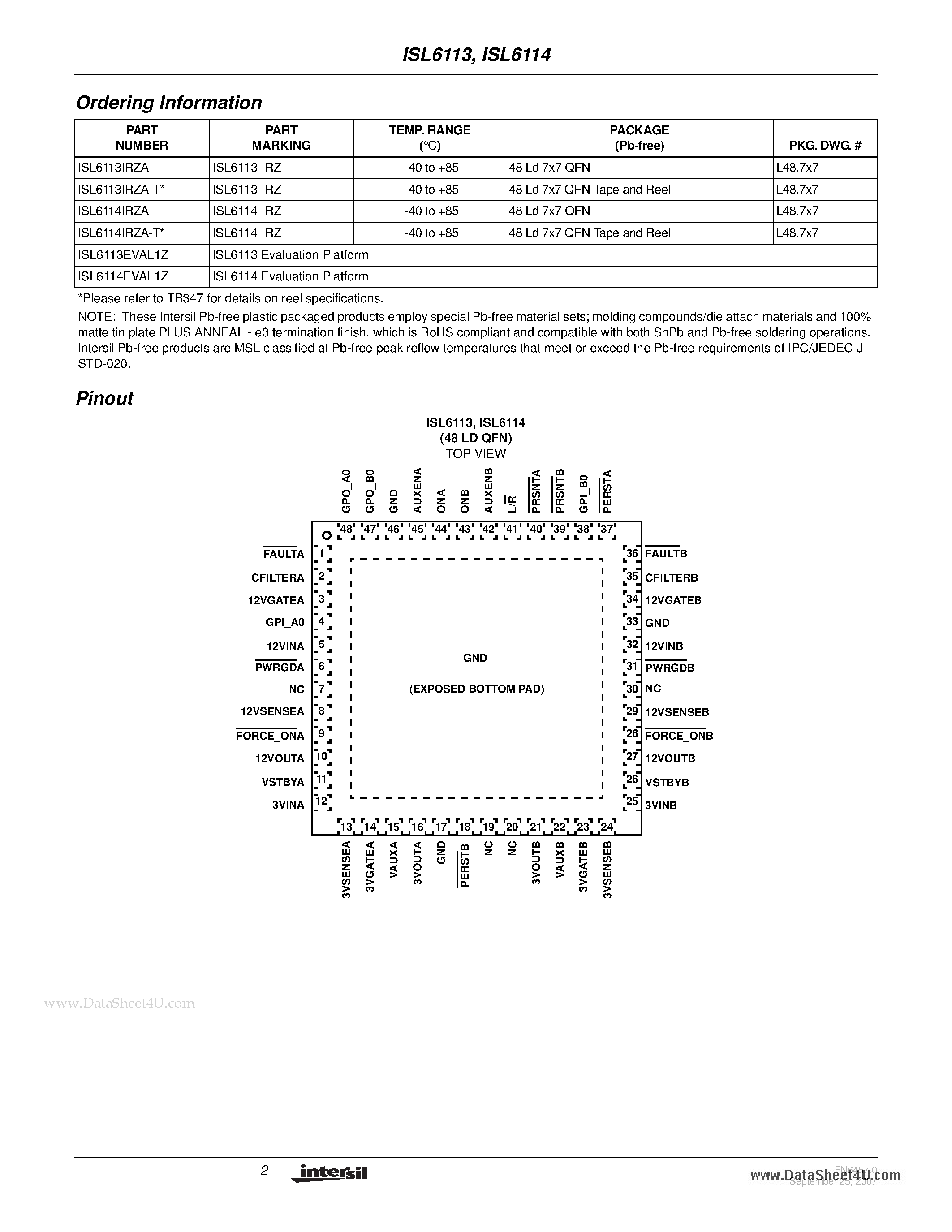 Datasheet ISL6113 - (ISL6113 / ISL6114) Dual Slot PCI-E Hot Plug Controllers page 2