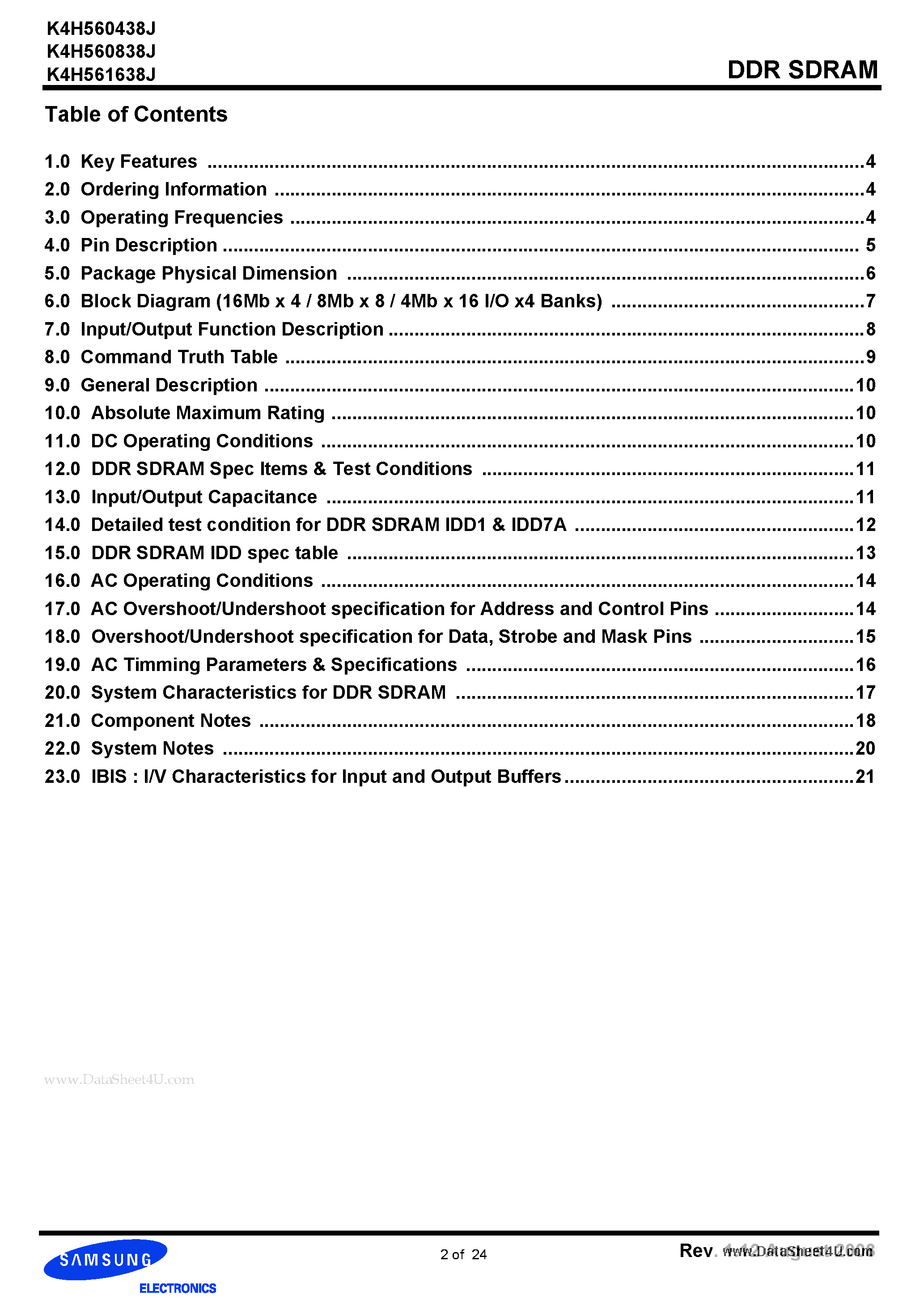 Даташит K4H560838J - 256Mb J-die DDR SDRAM Specification страница 2