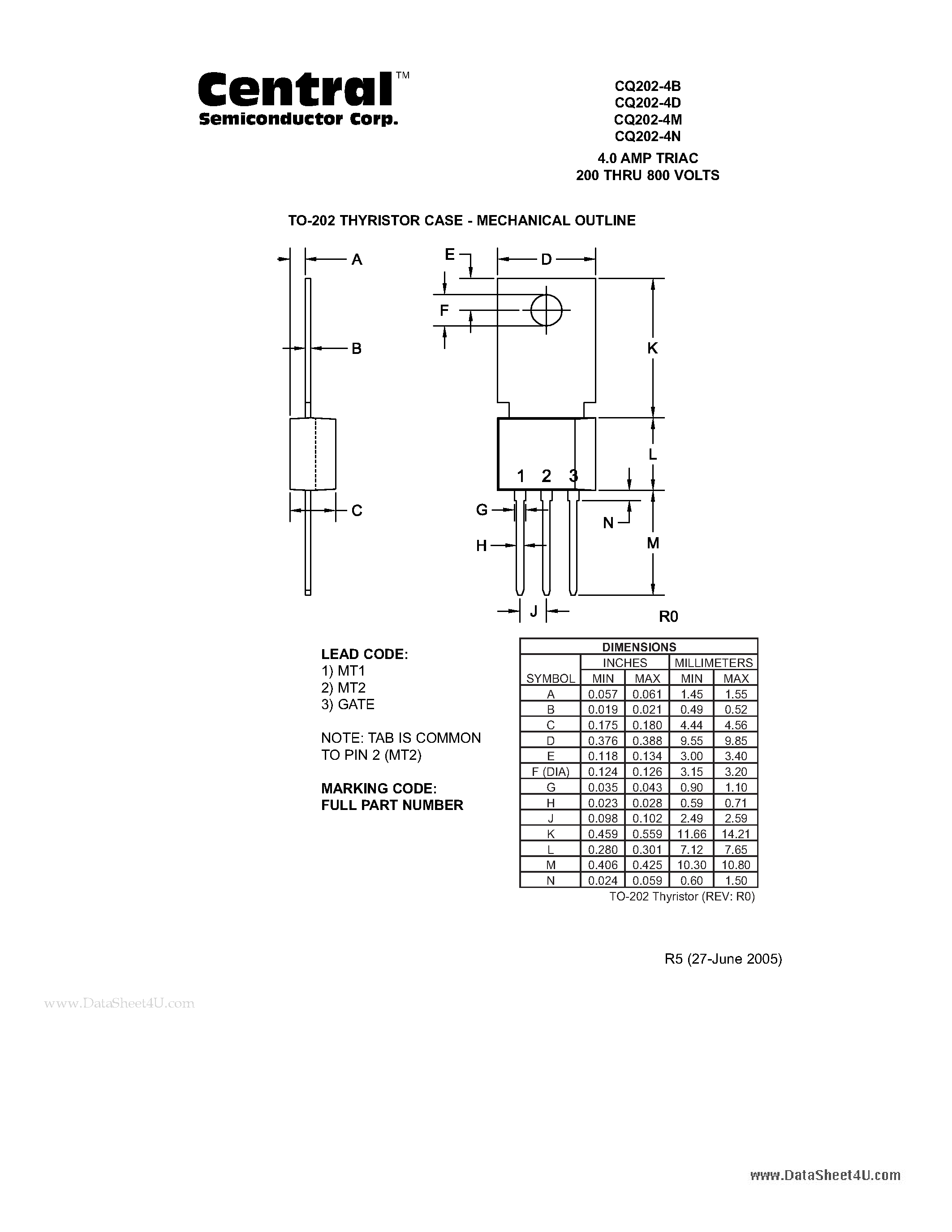 Даташит CQ202-4B - 4.0 AMP TRIAC 200 THRU 800 VOLTS страница 2