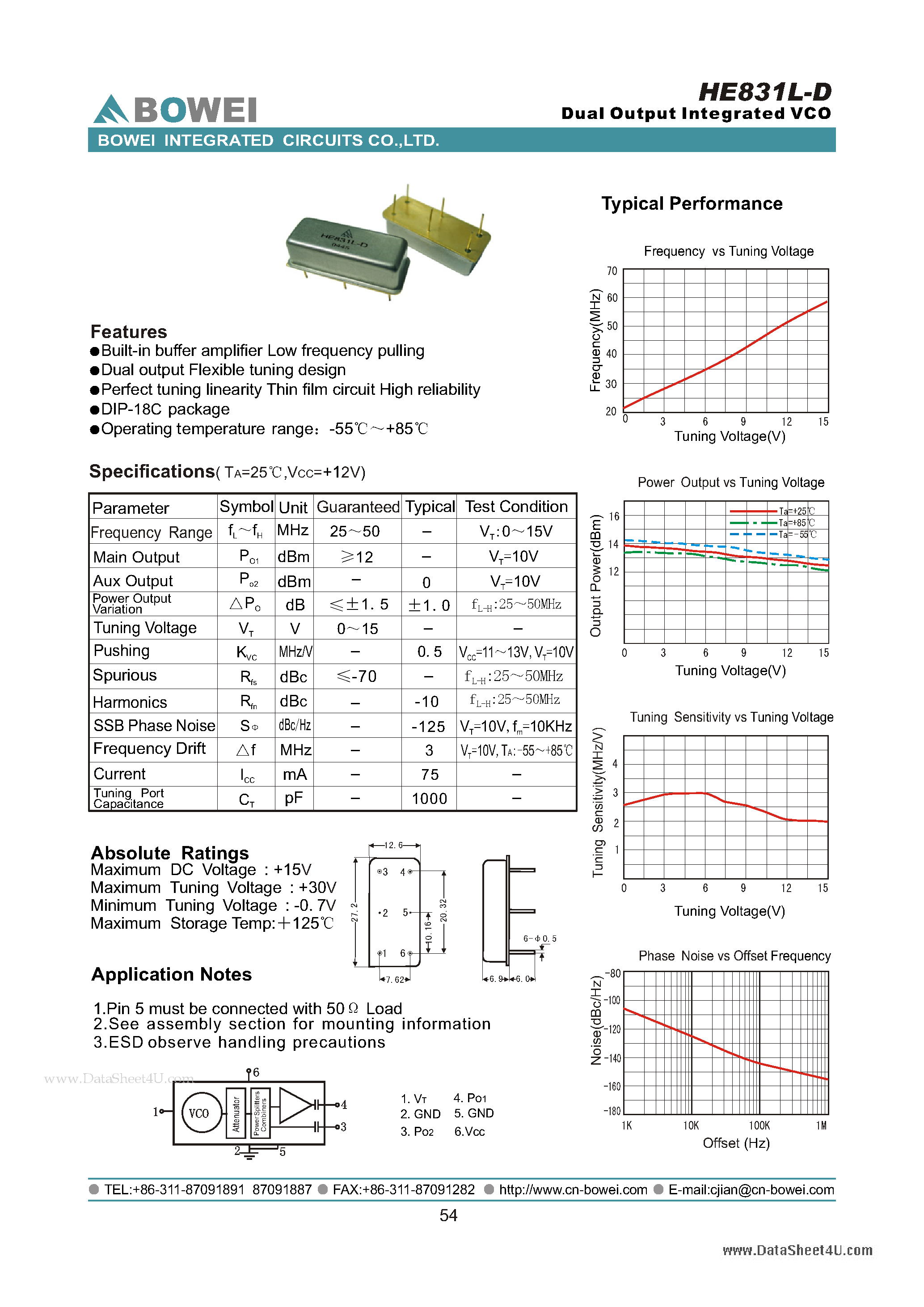 Datasheet HE831L-D - Dual Output intergrated VCO page 1