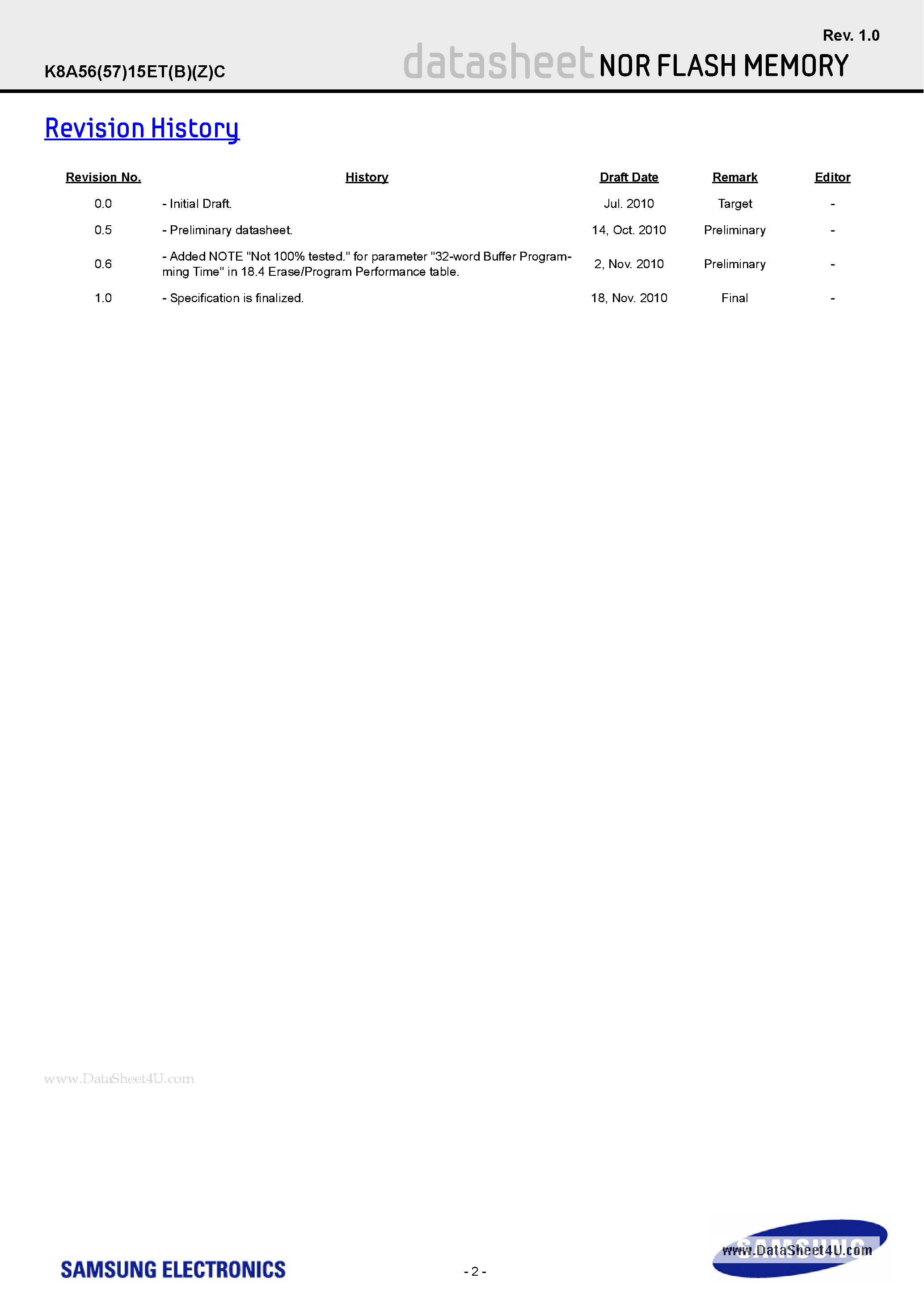 Datasheet K8A56ETC - 256Mb C-die NOR FLASH page 2