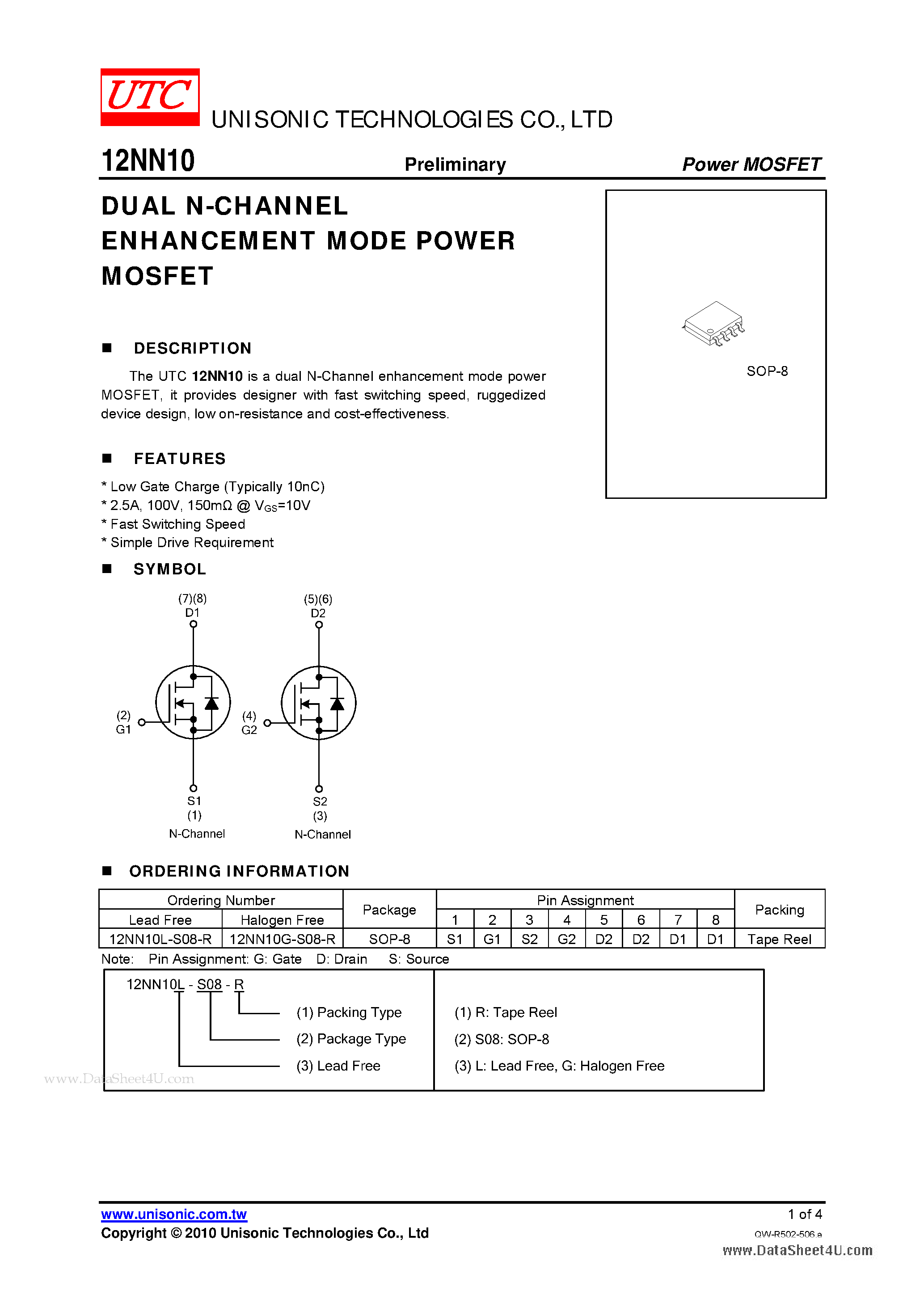 Даташит 12NN10 - N-CHANNEL POWER MOSFET страница 1