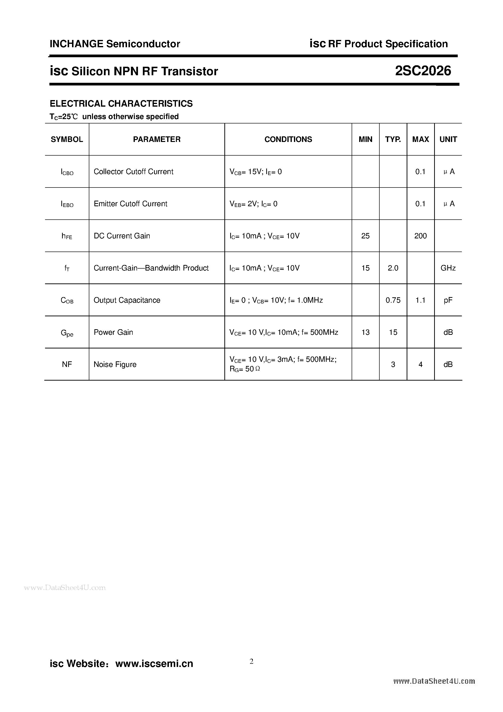 Datasheet C2026 - Search -----> 2SC2026 page 2