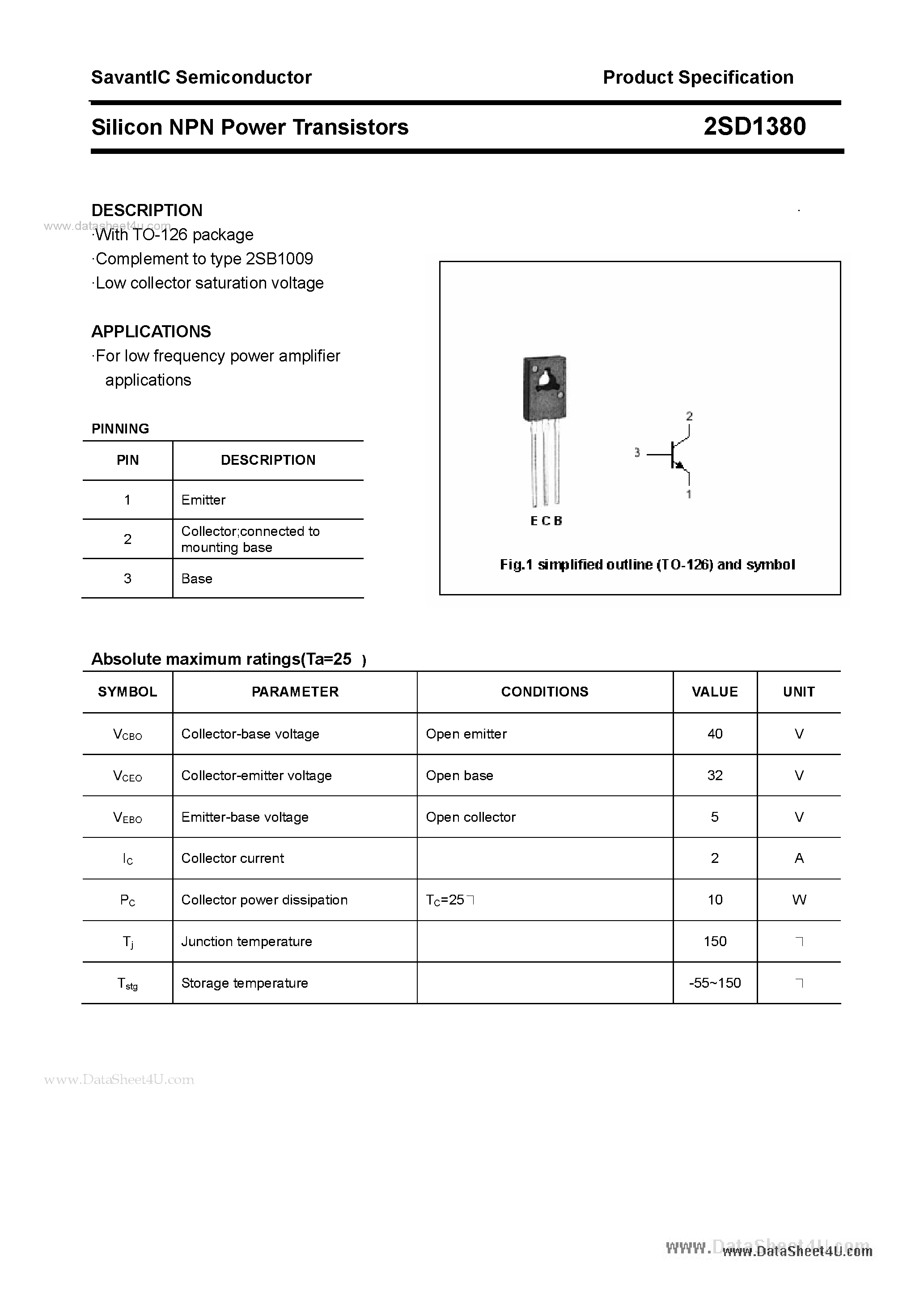 Даташит D1380 - Search -----> 2SD1380 страница 1