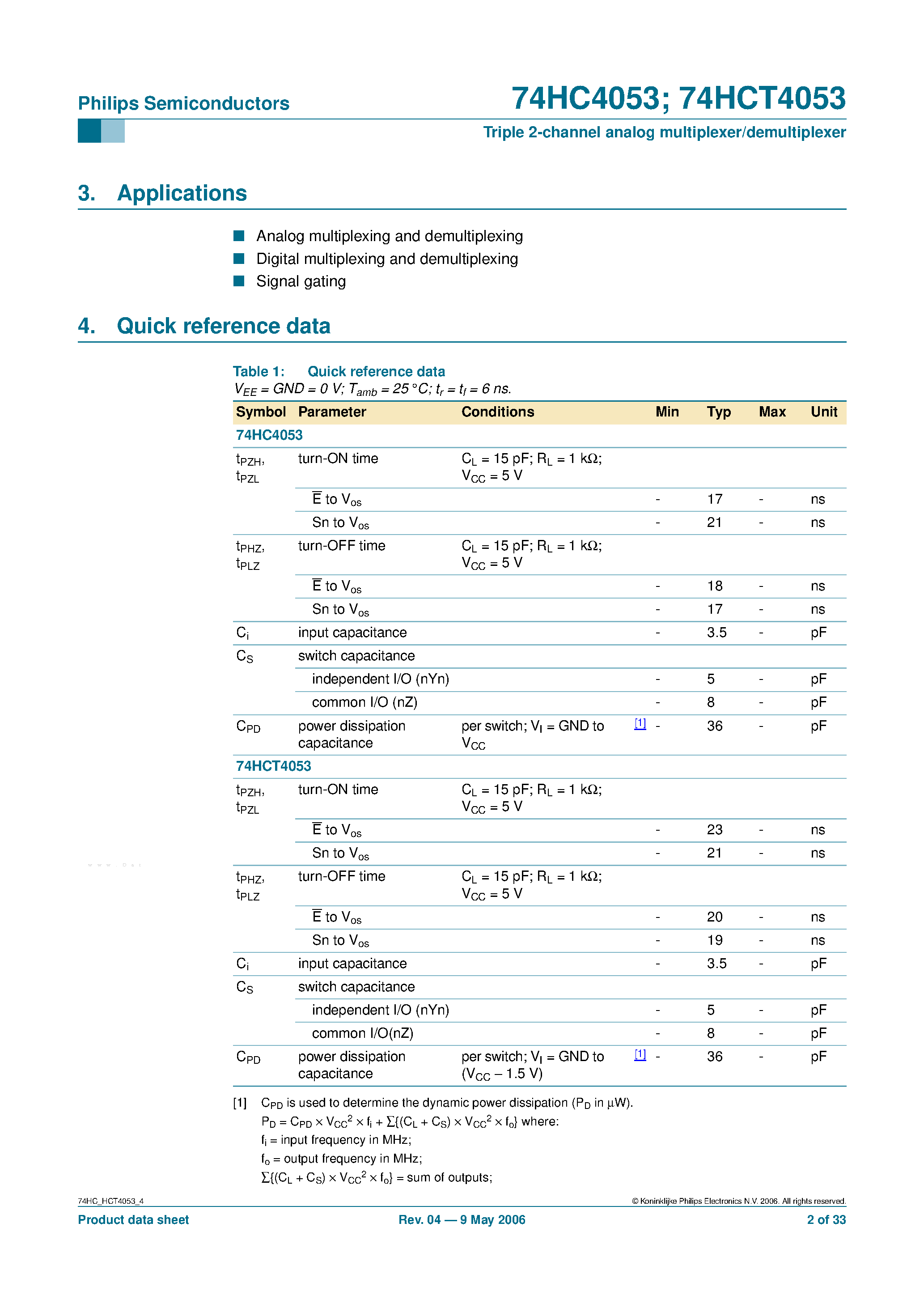 Datasheet 74HC4053 - Triple 2-Channel Analog Multiplexer / Demultiplexer page 2