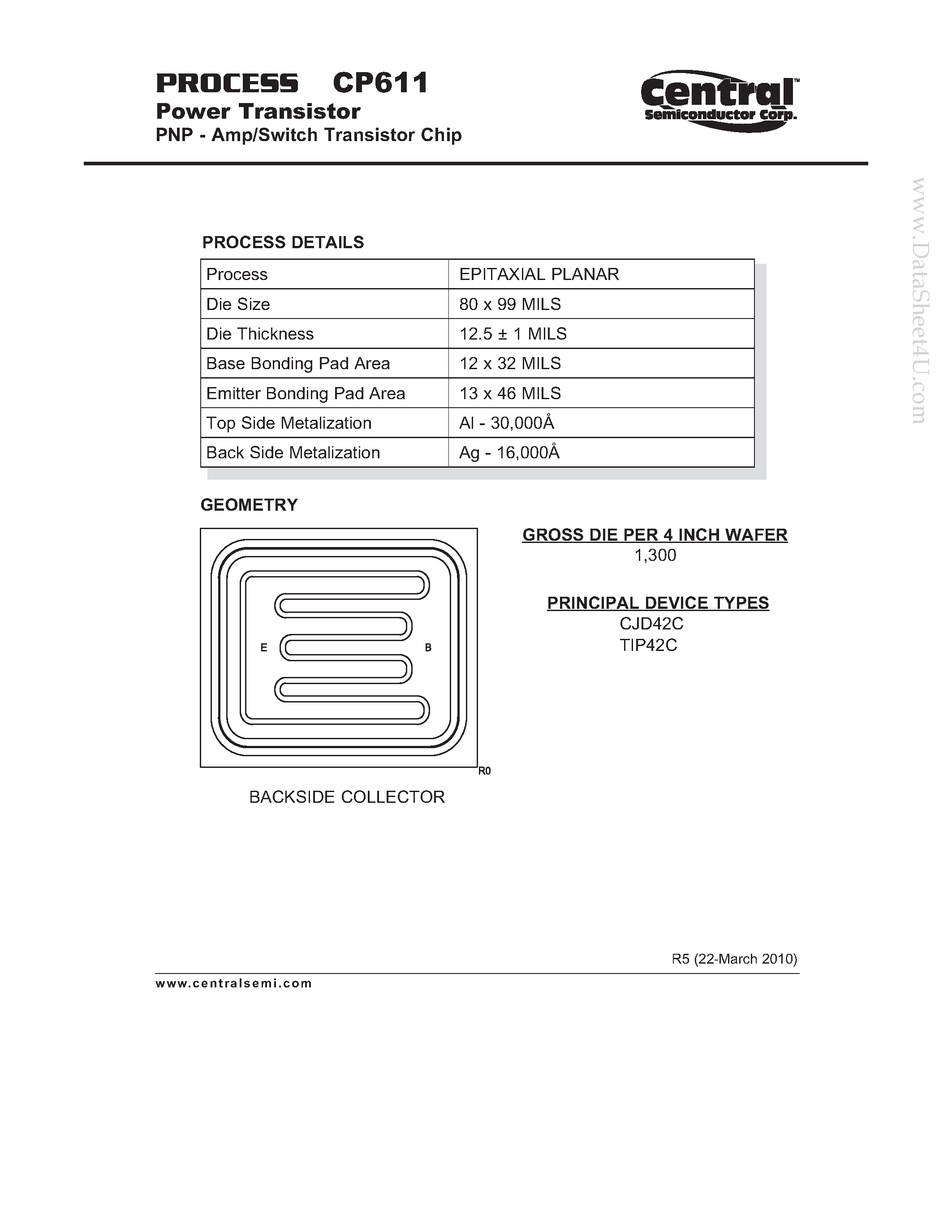 Datasheet CP611 - Power Transistor PNP - Amp/Switch Transistor Chip page 1