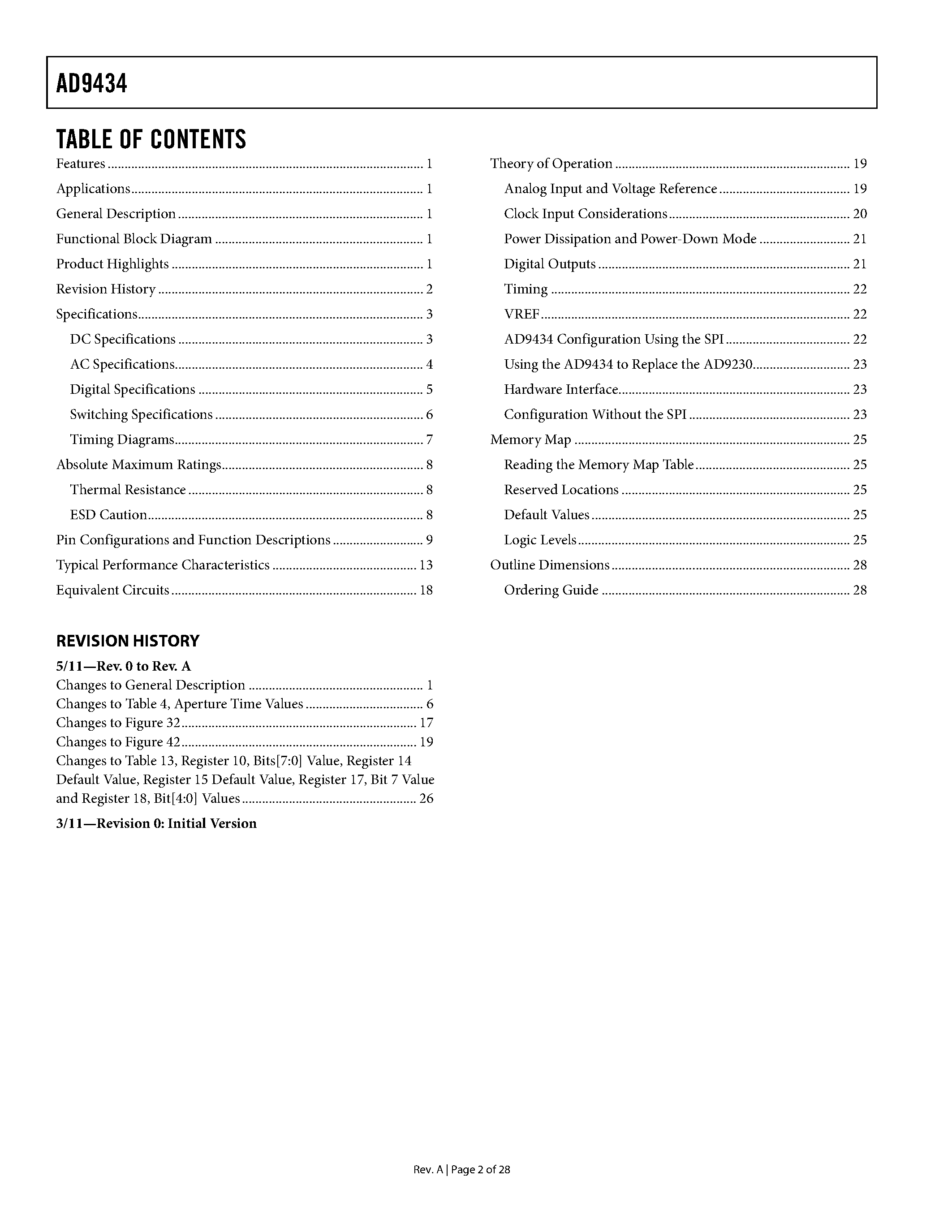 Datasheet AD9434 - 1.8 V Analog-to-Digital Converter page 2