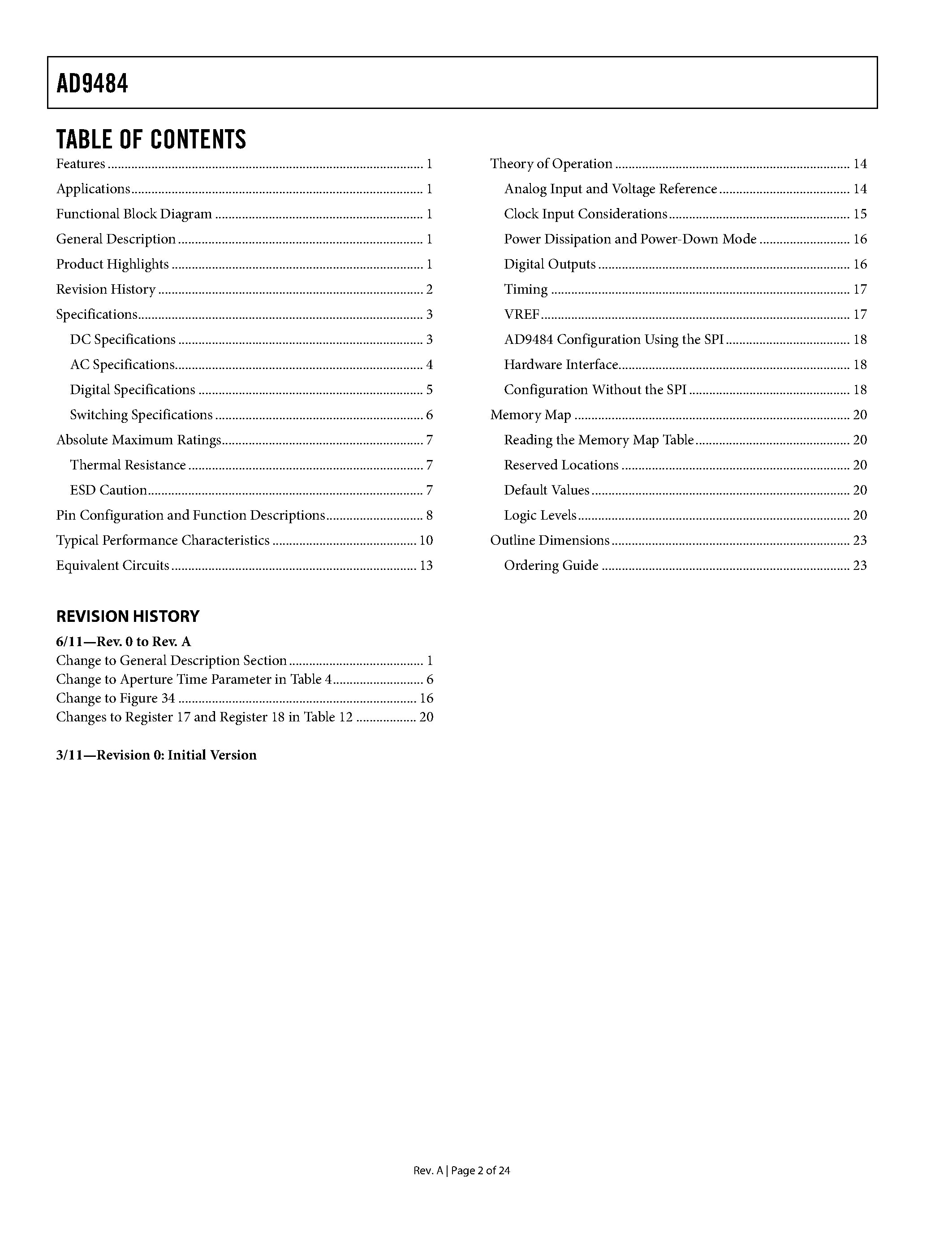 Datasheet AD9484 - 1.8 V Analog-to-Digital Converter page 2