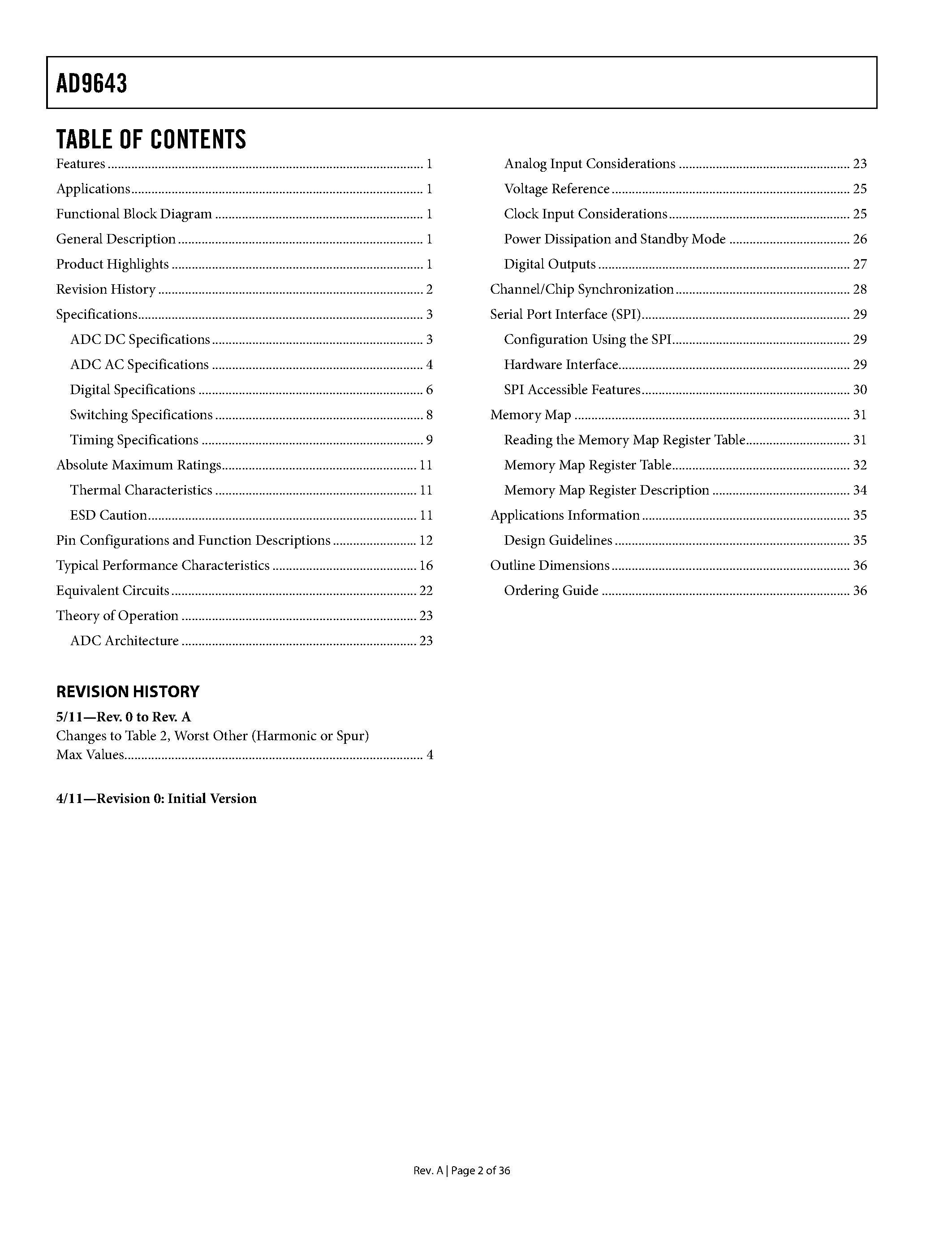 Datasheet AD9643 - 1.8 V Dual Analog-to-Digital Converter page 2