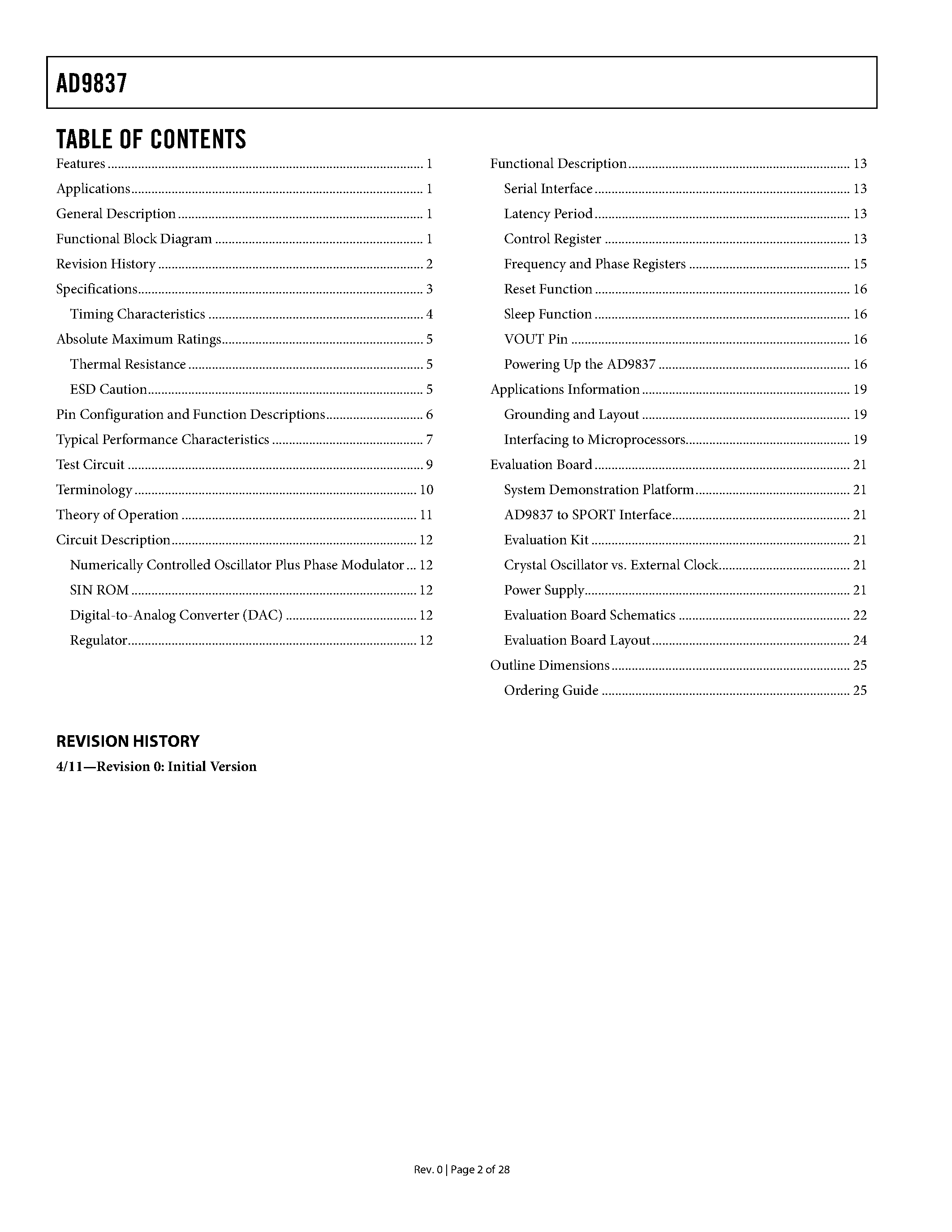 Datasheet AD9837 - Programmable Waveform Generator page 2